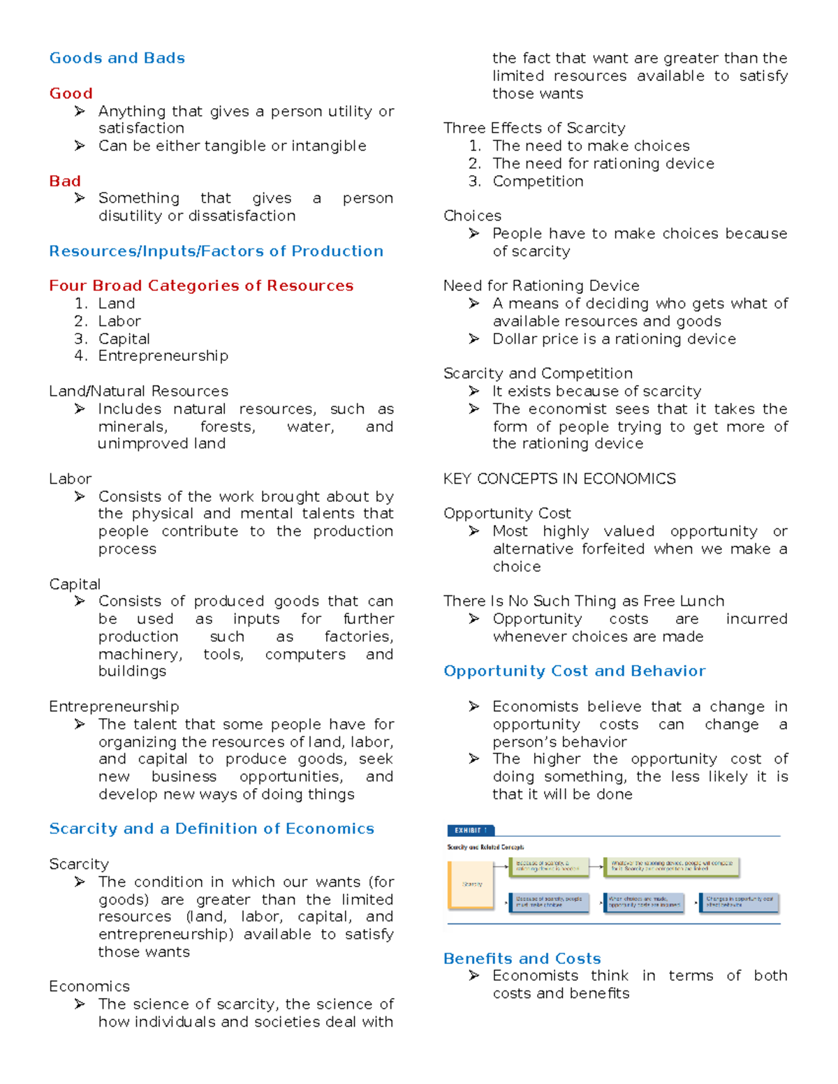 Econ CH1 - Goods, Bads, Scarcity & Economic Concepts Notes - Studocu