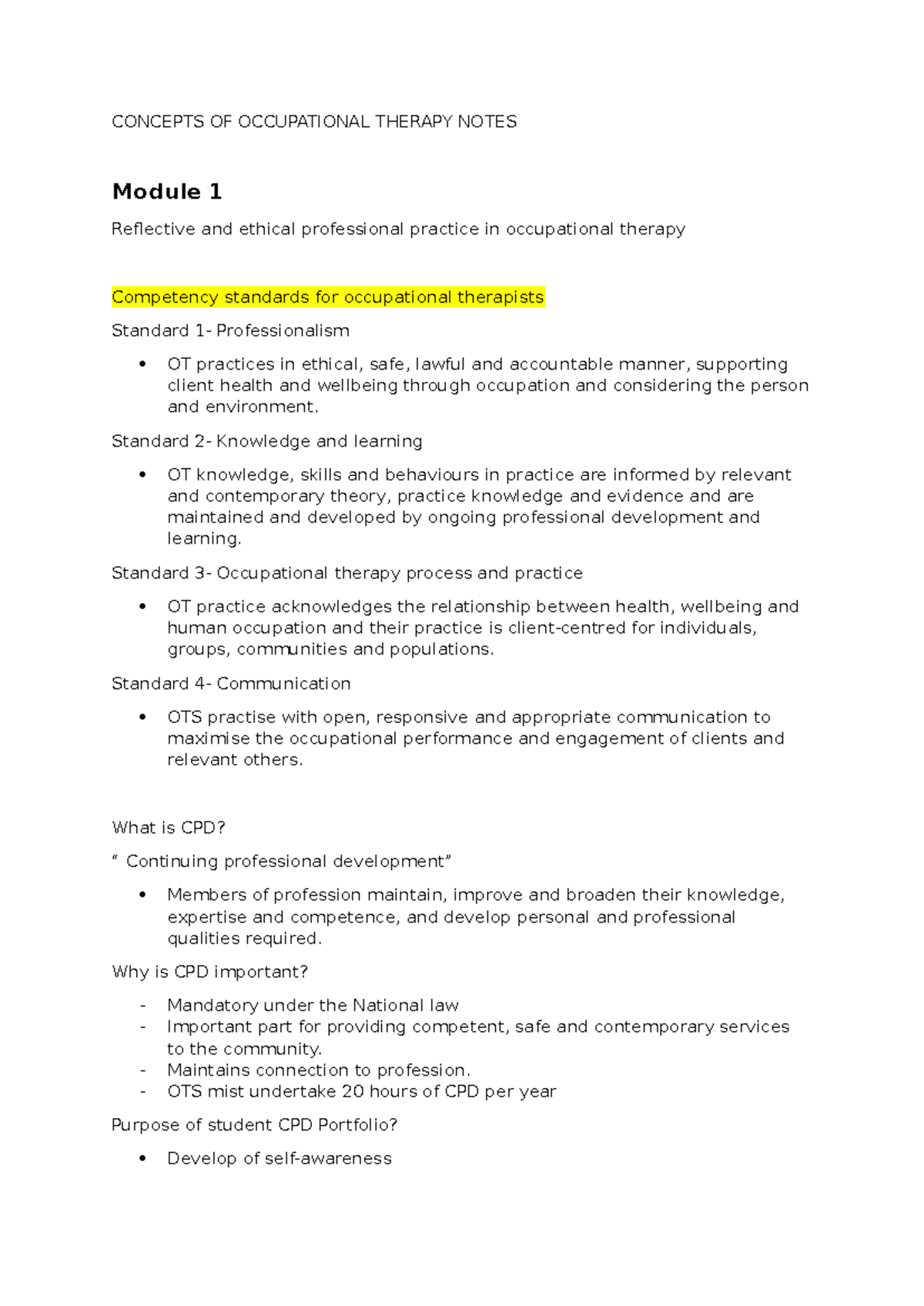 OT 101: Concepts of Occupational Therapy - Module 1 Notes - Studocu
