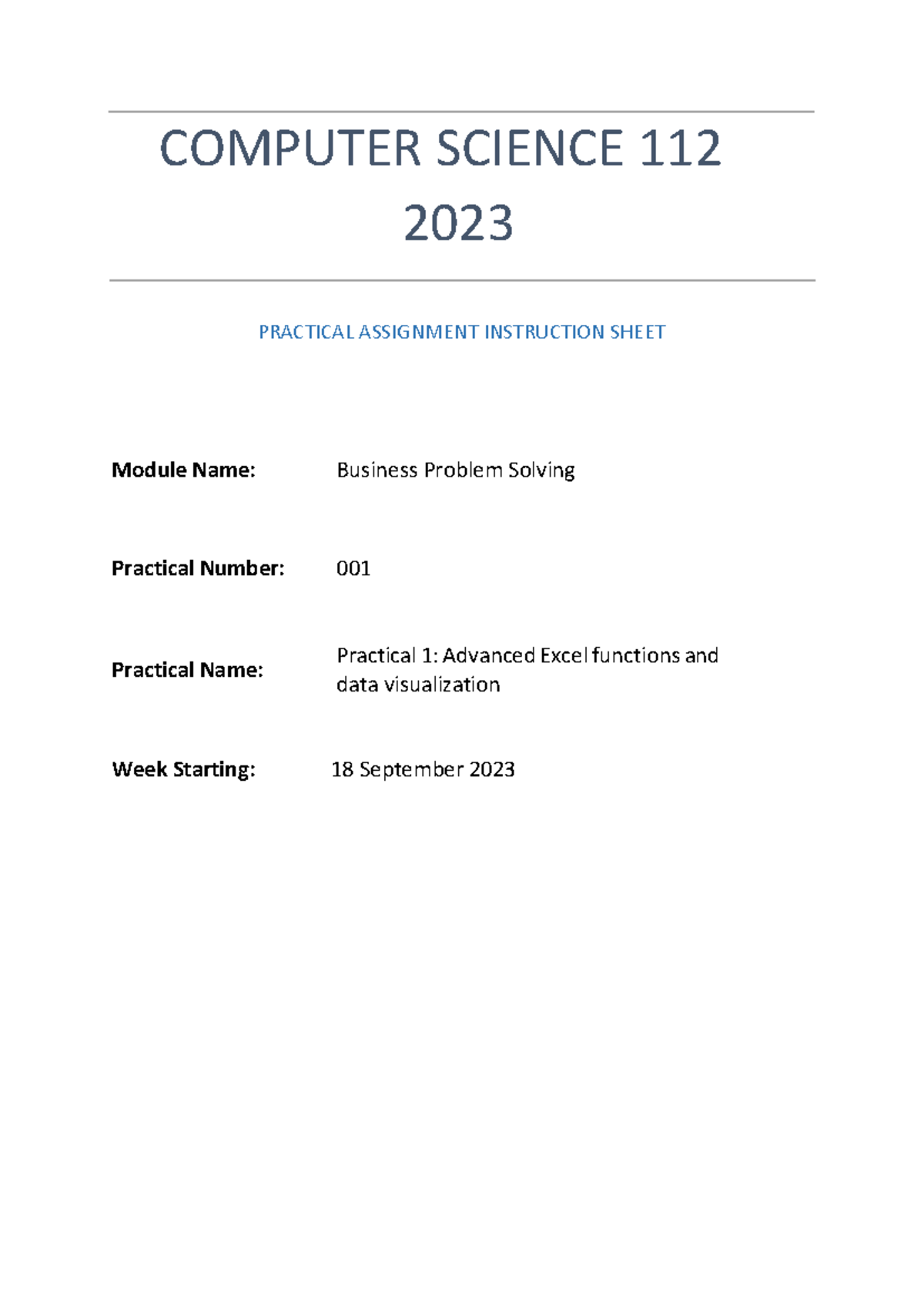 CS112 BPS Prac 1 - bps - COMPUTER SCIENCE 112 2023 PRACTICAL ASSIGNMENT ...
