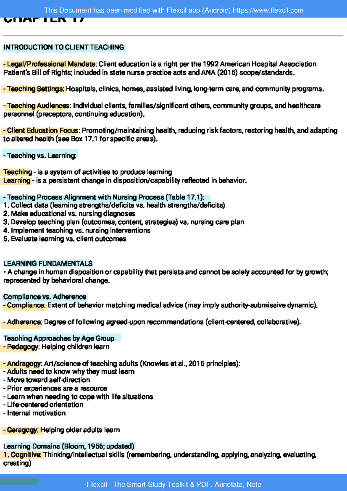 CHAPTER 17: INTRODUCTION TO CLIENT TEACHING AND LEARNING STRATEGIES ...