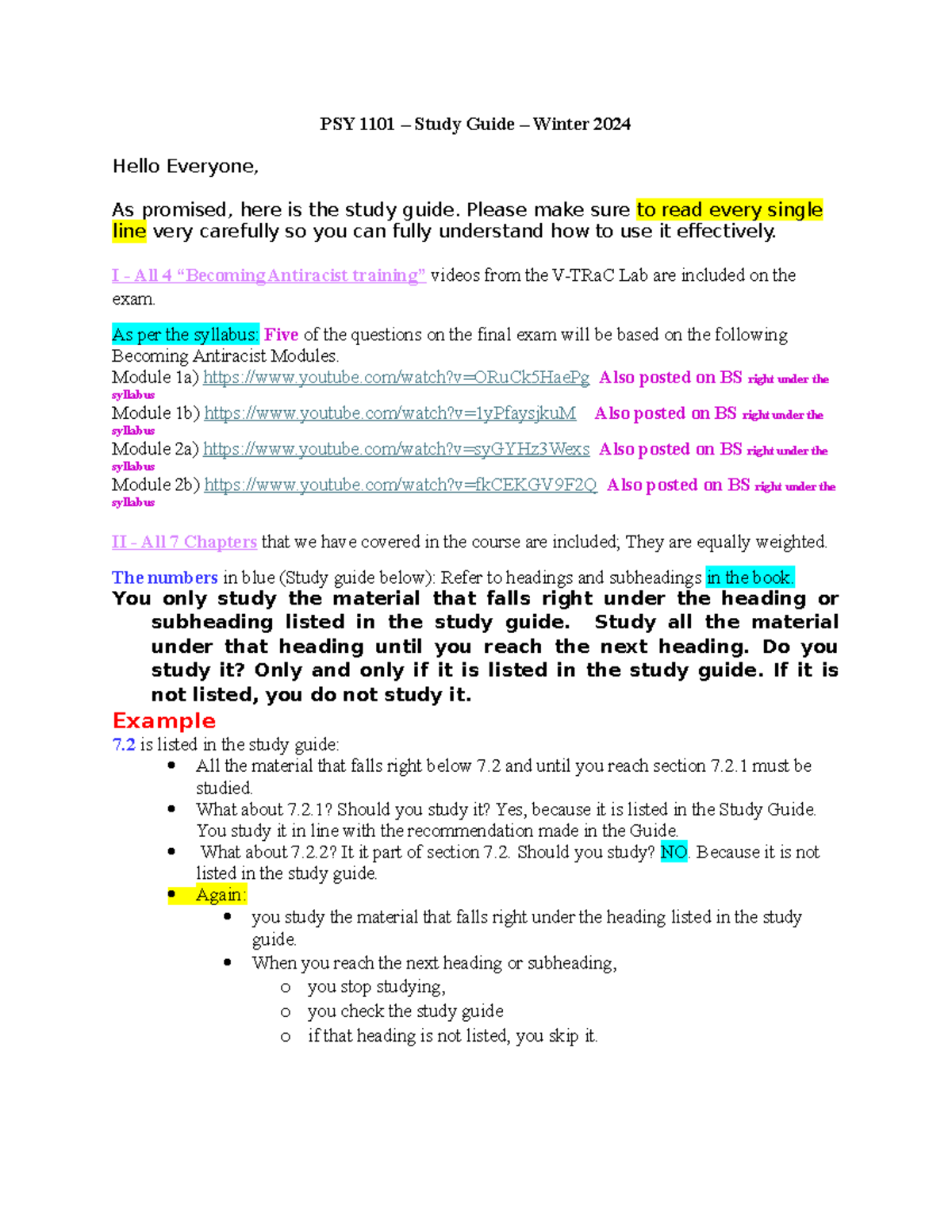 PSY1101 - Final Exam Study Guide - Winter 2024 - Studocu