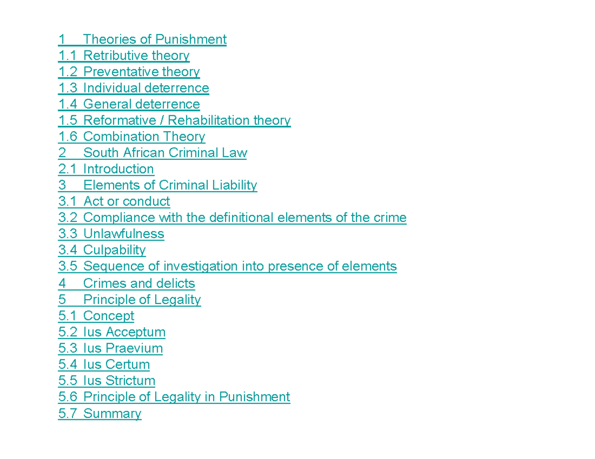 CRW2601 Study Guide: Theories of Punishment & Criminal Liability - Studocu