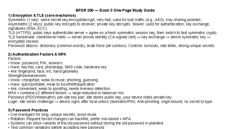 BFOR 200 Exam 3 Study Guide: Encryption, Authentication & Security ...