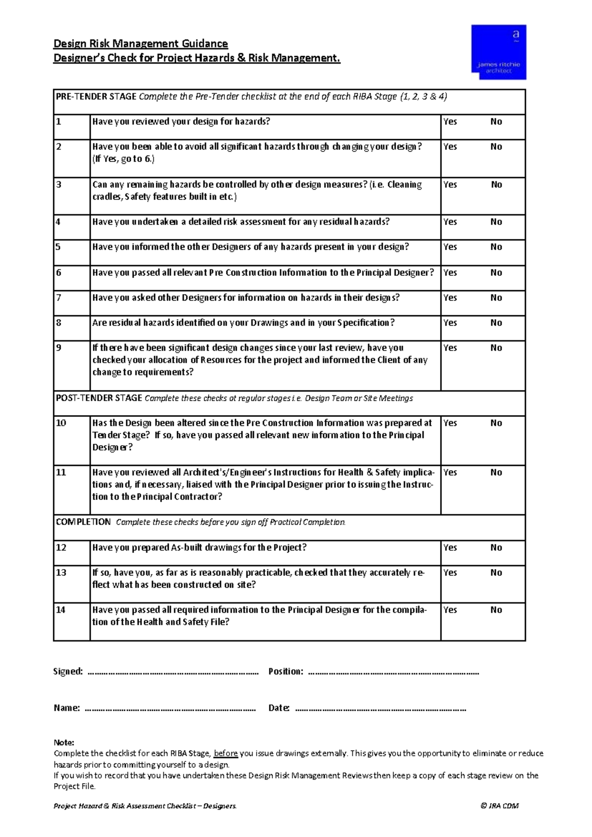 Design Risk Management Guidance: Project Hazard & Risk Assessment ...