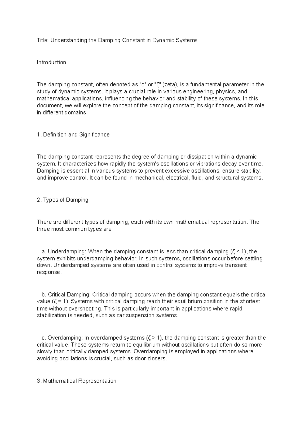 Damping Constant Insights in Dynamic Systems: A Detailed Study ...