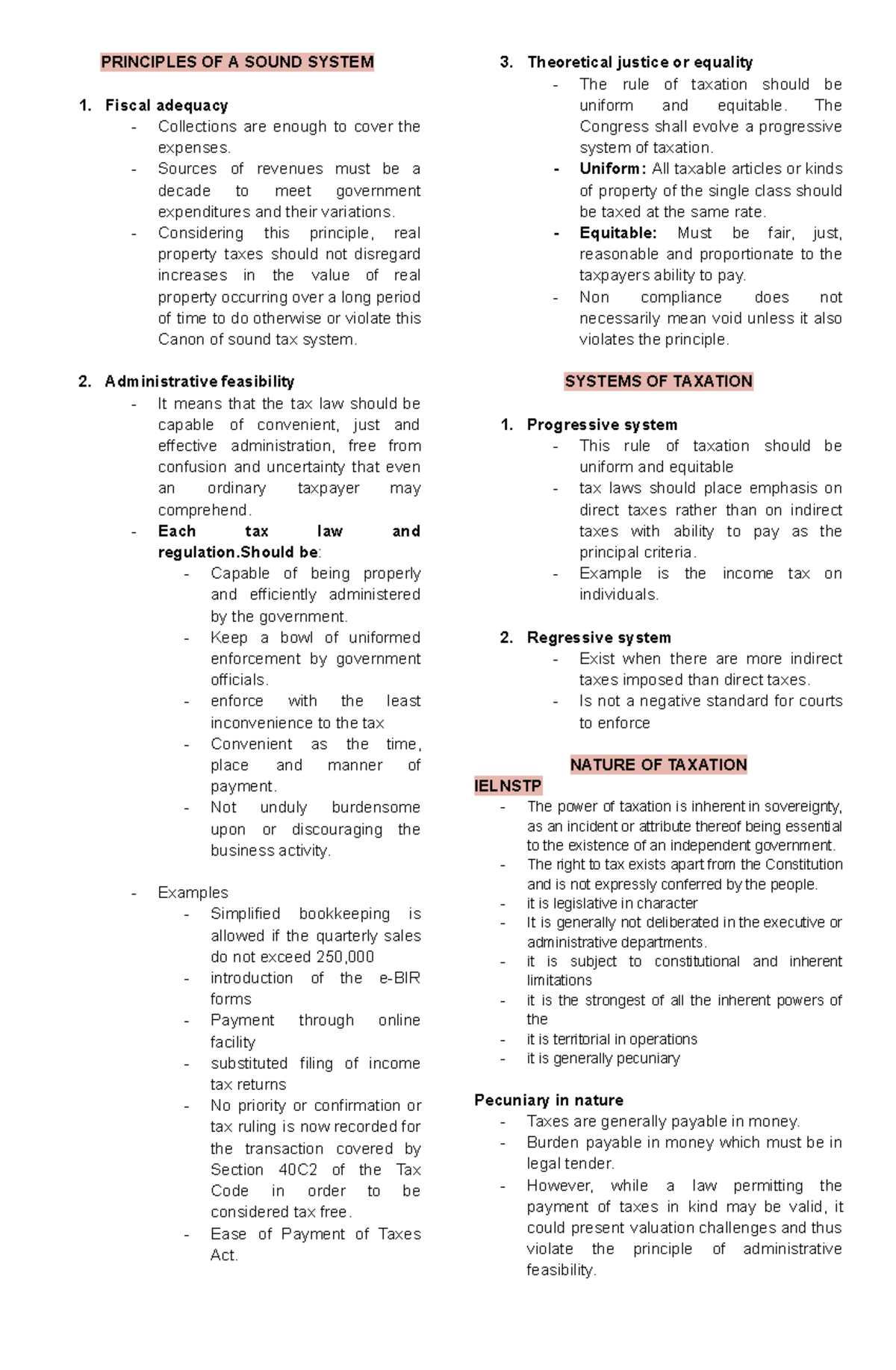 Principles of a Sound Tax System: Fiscal Adequacy and Justice - Studocu