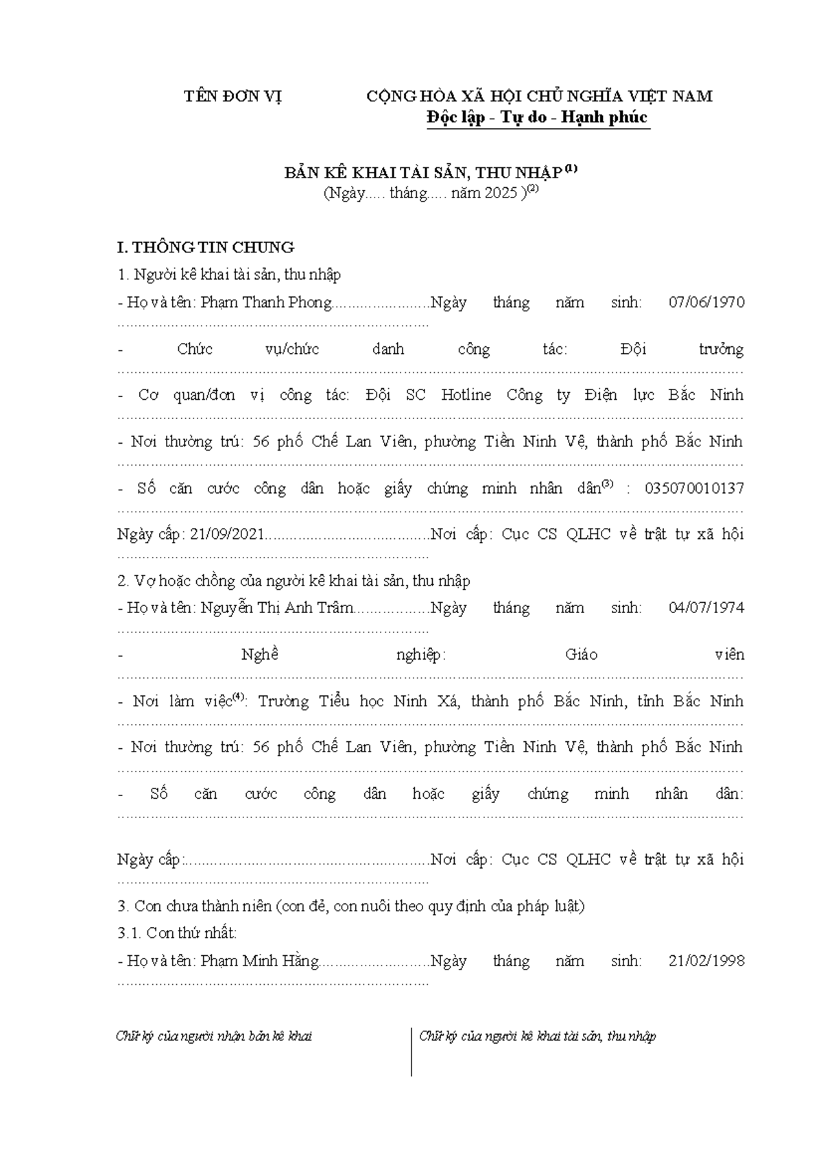 3. Mau ke khai tài sản, thu nhập - TÊN ĐƠN VỊ CỘNG HÒA XÃ HỘI CHỦ NGHĨA ...