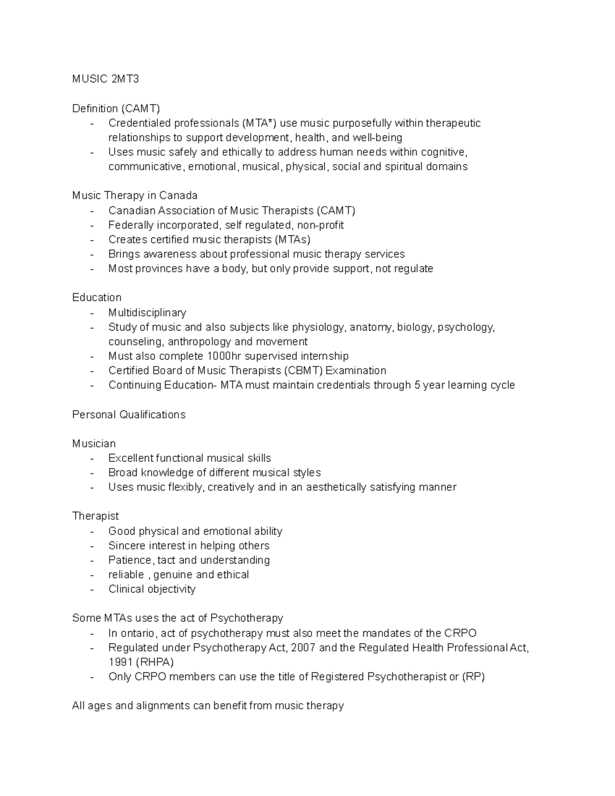 Music 2MT3 - Lecture notes 1-6 - MUSIC 2MT Definition (CAMT ...