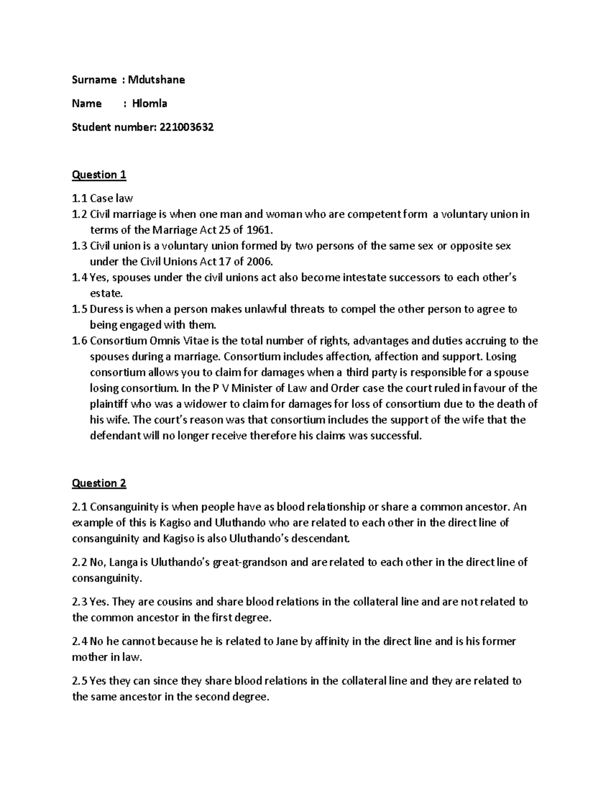 Family Law Semester Test Notes: Key Concepts & Case Law Analysis - Studocu