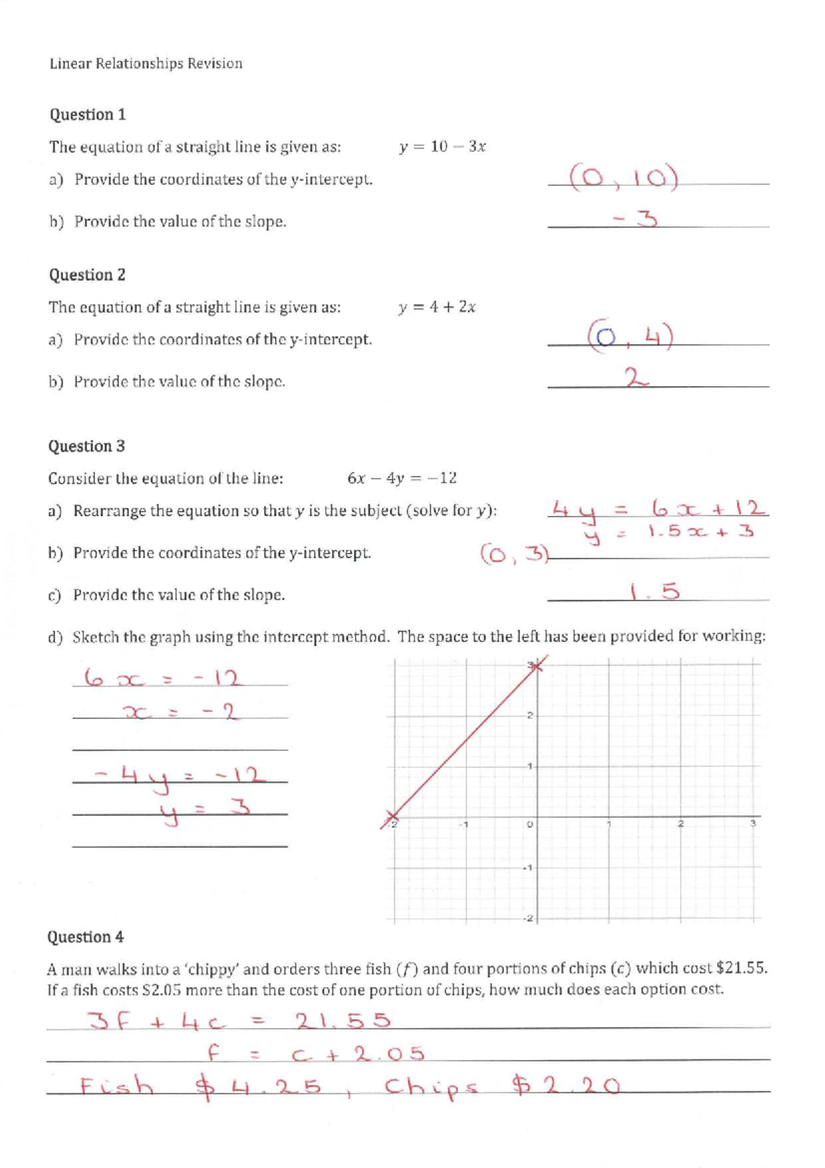 Linear Relationships Revision Questions for Math 101 - Studocu