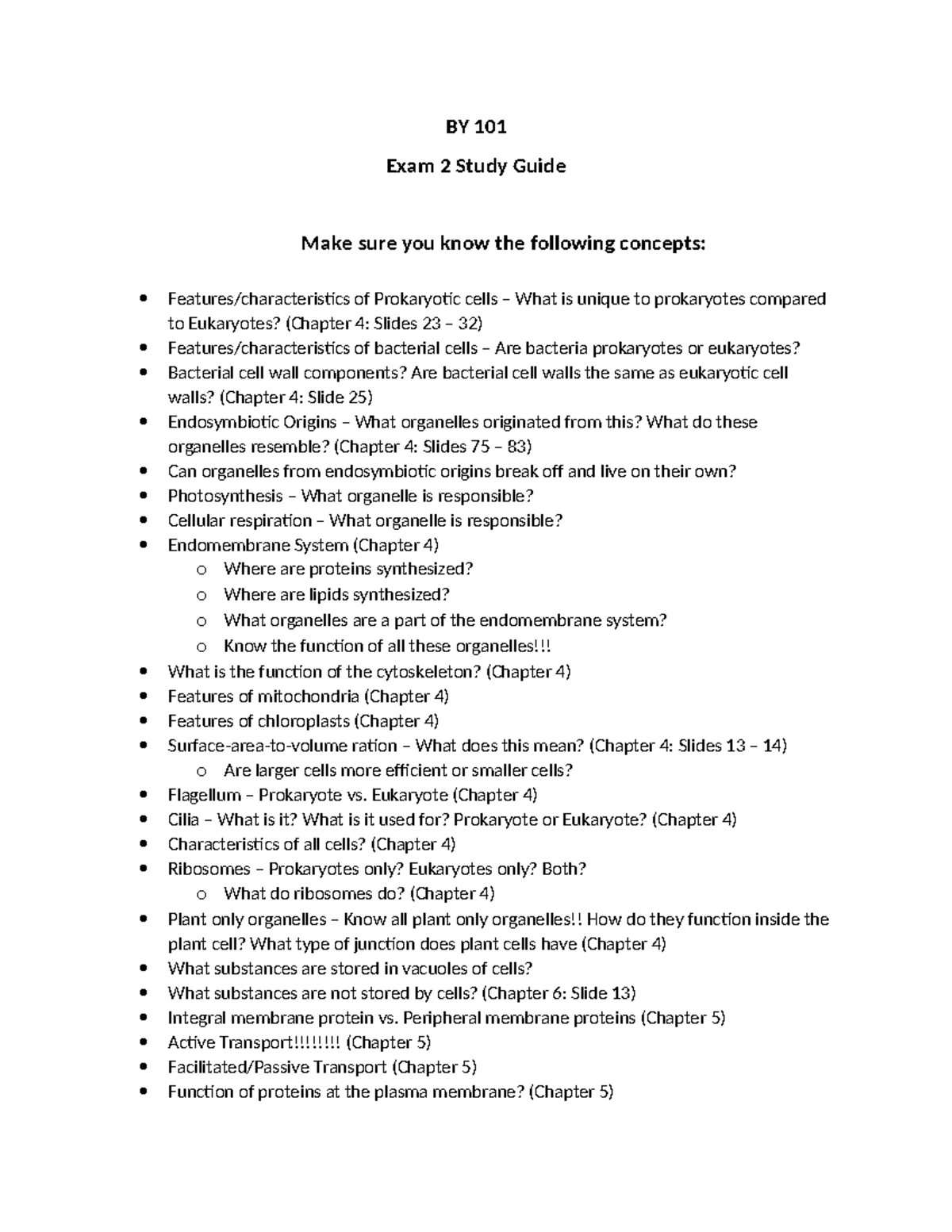 BY 101 Exam 2 Study Guide: Key Concepts from Chapters 4-6 - Studocu