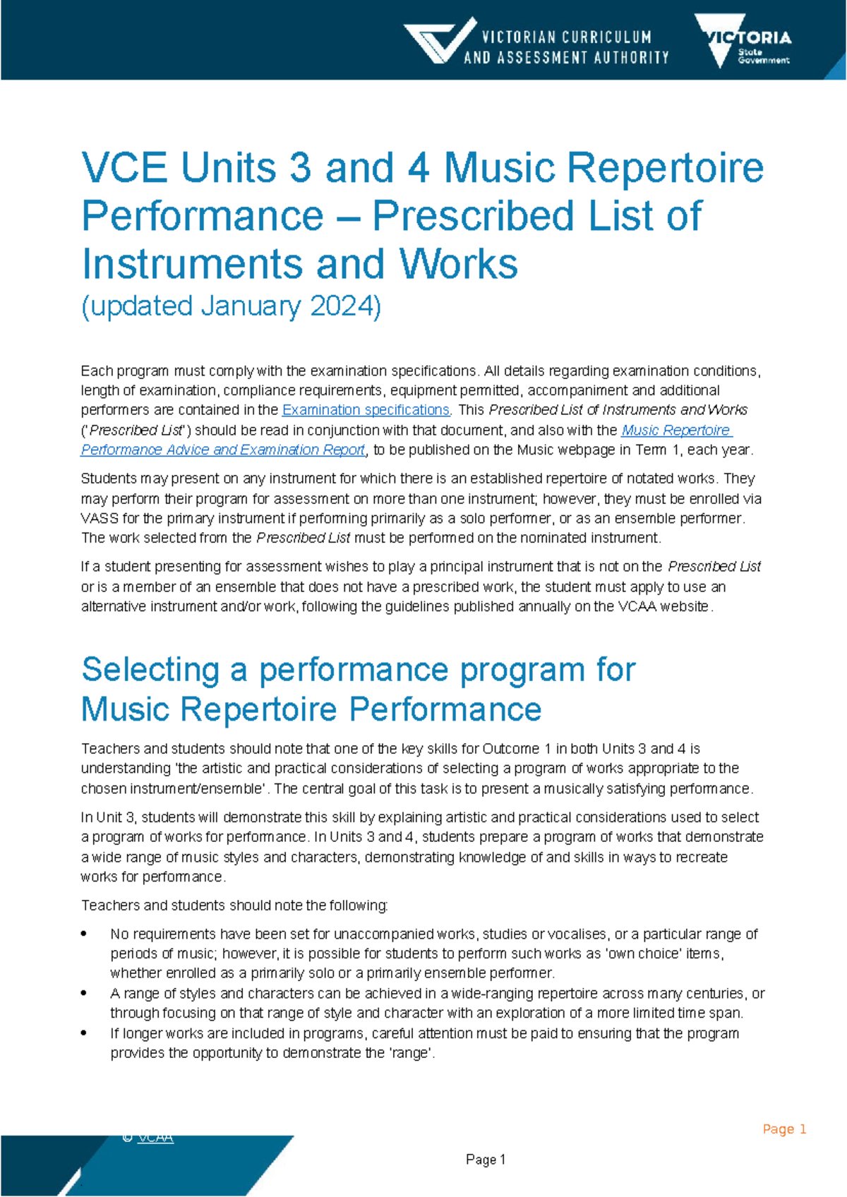 VCE 2023 Music Repertoire Performance Units 3 & 4: Prescribed Works ...