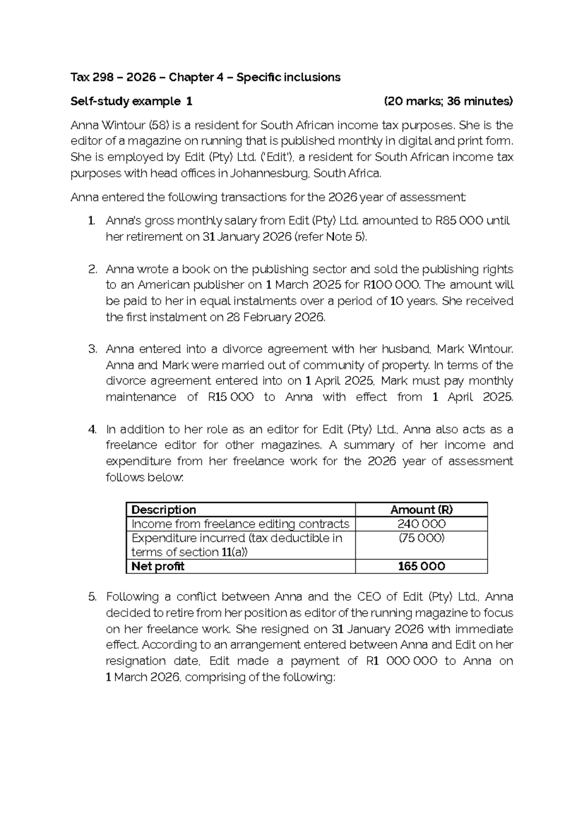 Tax 298 - 2026 - Chapter 4 - Income Tax Case Study Example 1 - Studocu