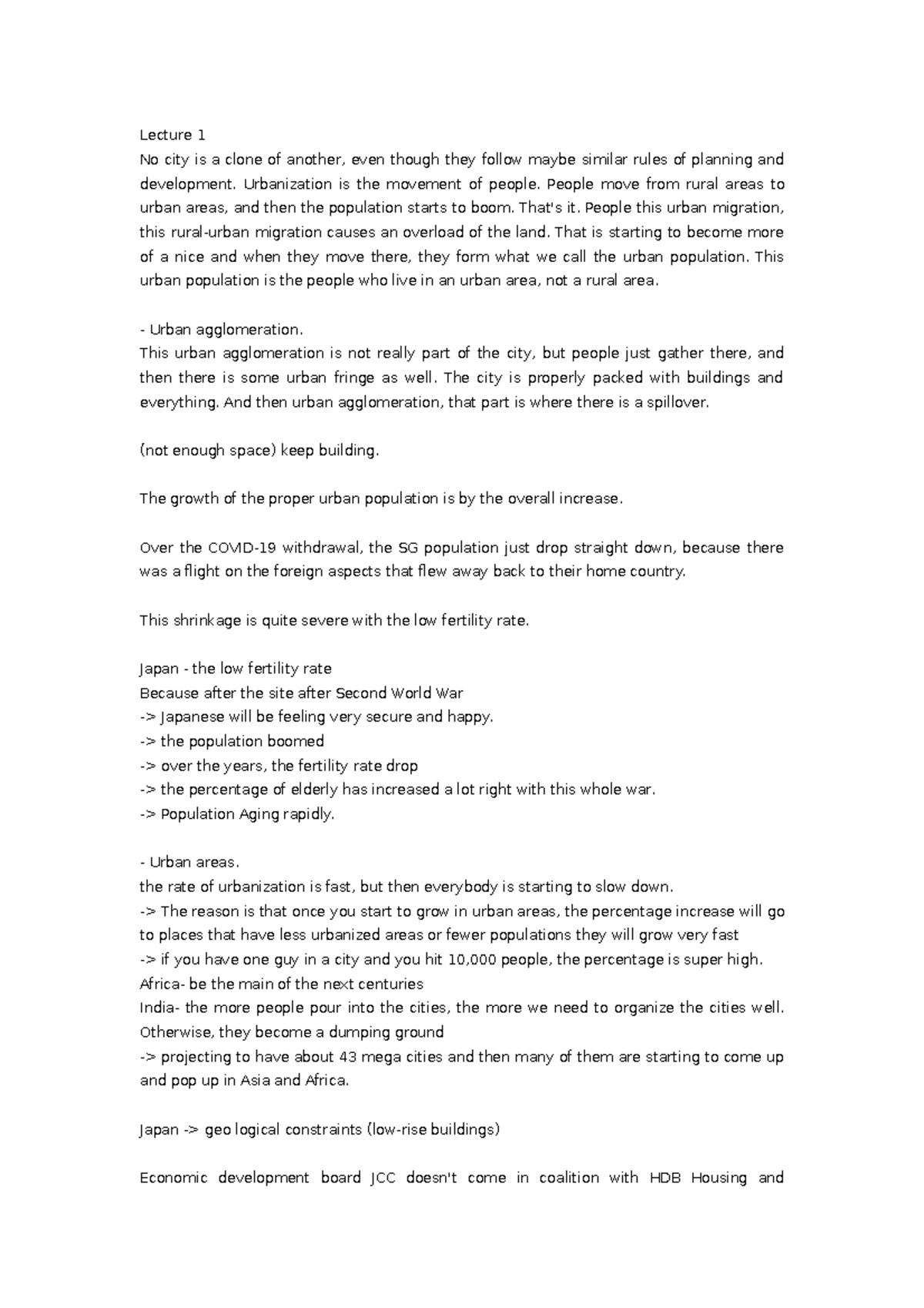 Urban Studies Lecture Notes: Understanding Urbanization & Planning ...