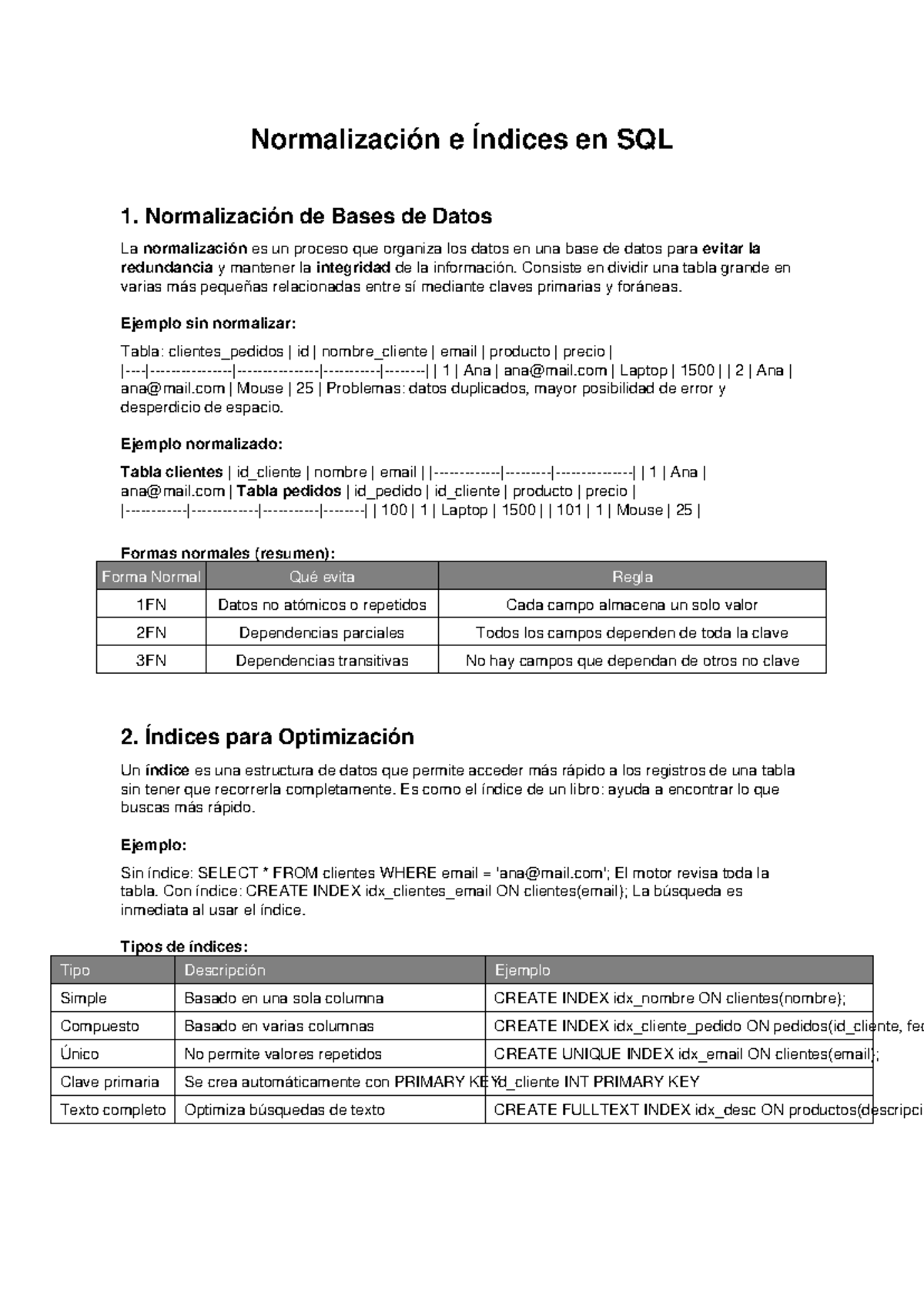 Normalización e Índices en SQL: Guía Completa para DB 101 - Studocu