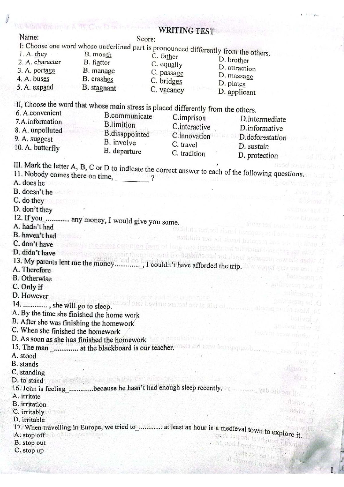 English 1 - Writing Test Practice Questions and Answers - Studocu
