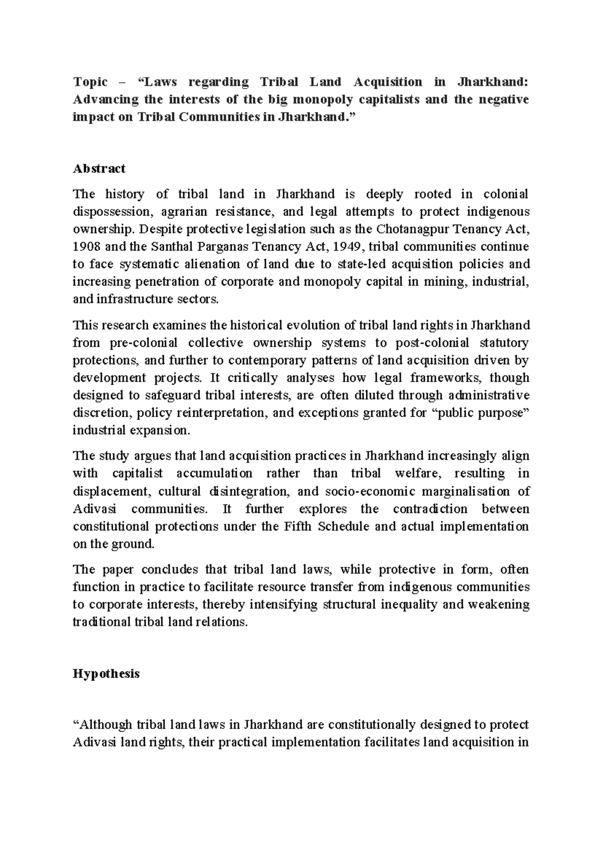 Tribal Land Acquisition in Jharkhand: Impact on Adivasi Communities ...