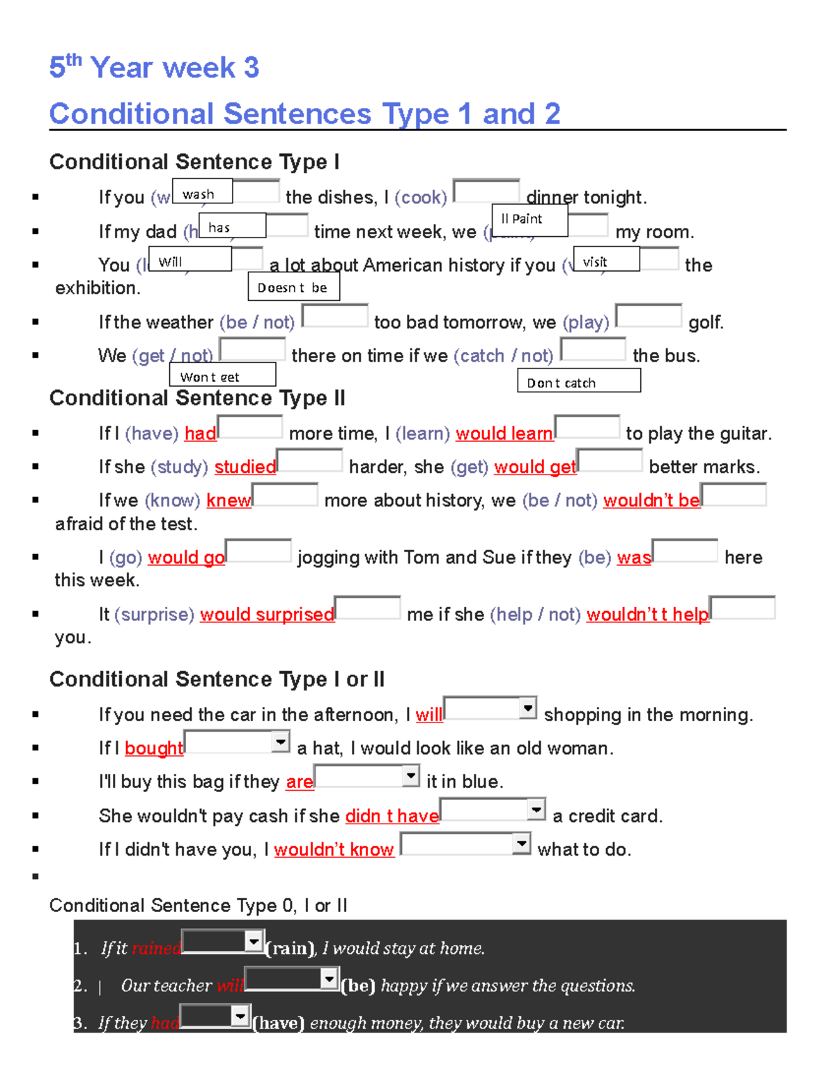 5th Year Week 3 - Conditional Sentences Type I and II - Studocu