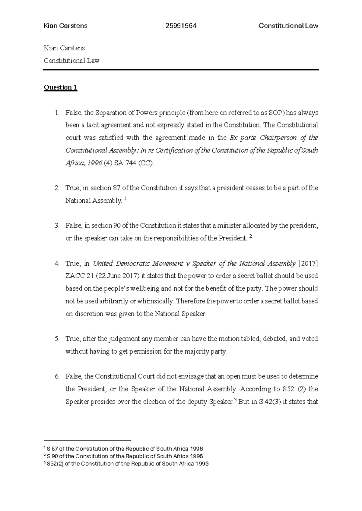 Constitutional Law TUT 2 - Separation of Powers & Accountability ...