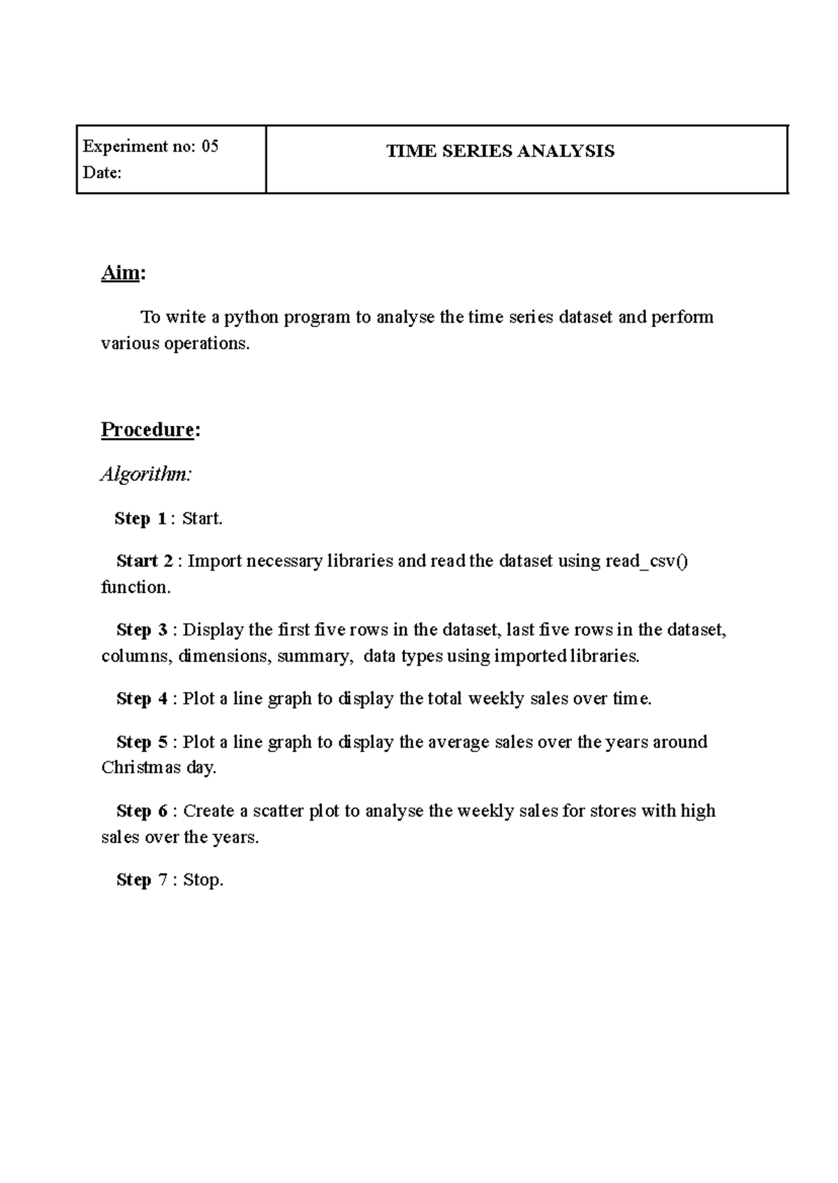 Python Program for Time Series Analysis (Experiment No. 05) - Studocu