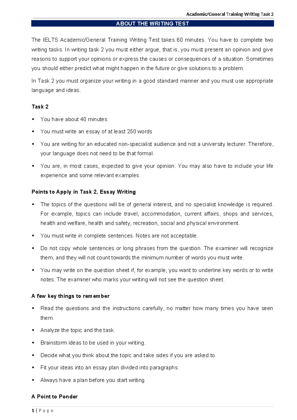 2019 IELTS Writing Task 2: Academic & General Training Guide - Studocu