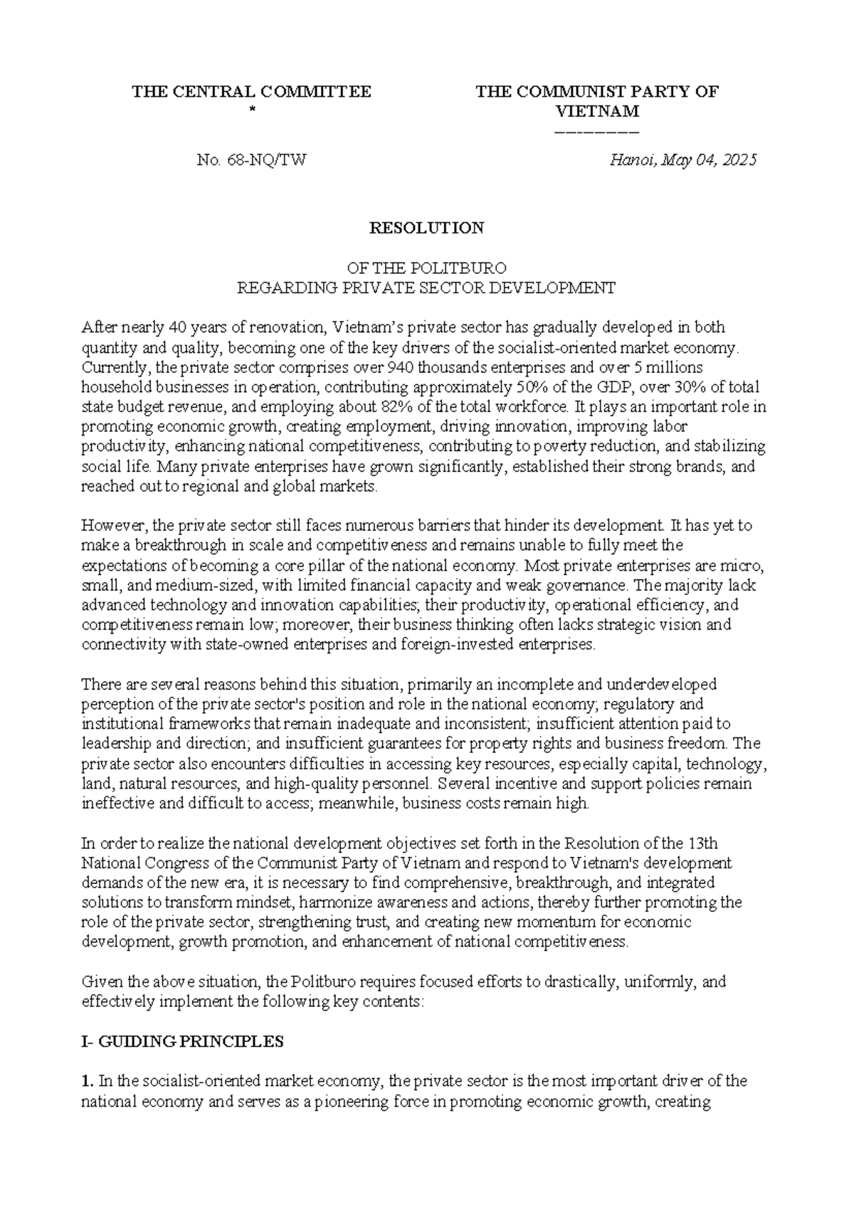 Resolution 68-NQ TW: Enhancing Private Sector Development in Vietnam ...