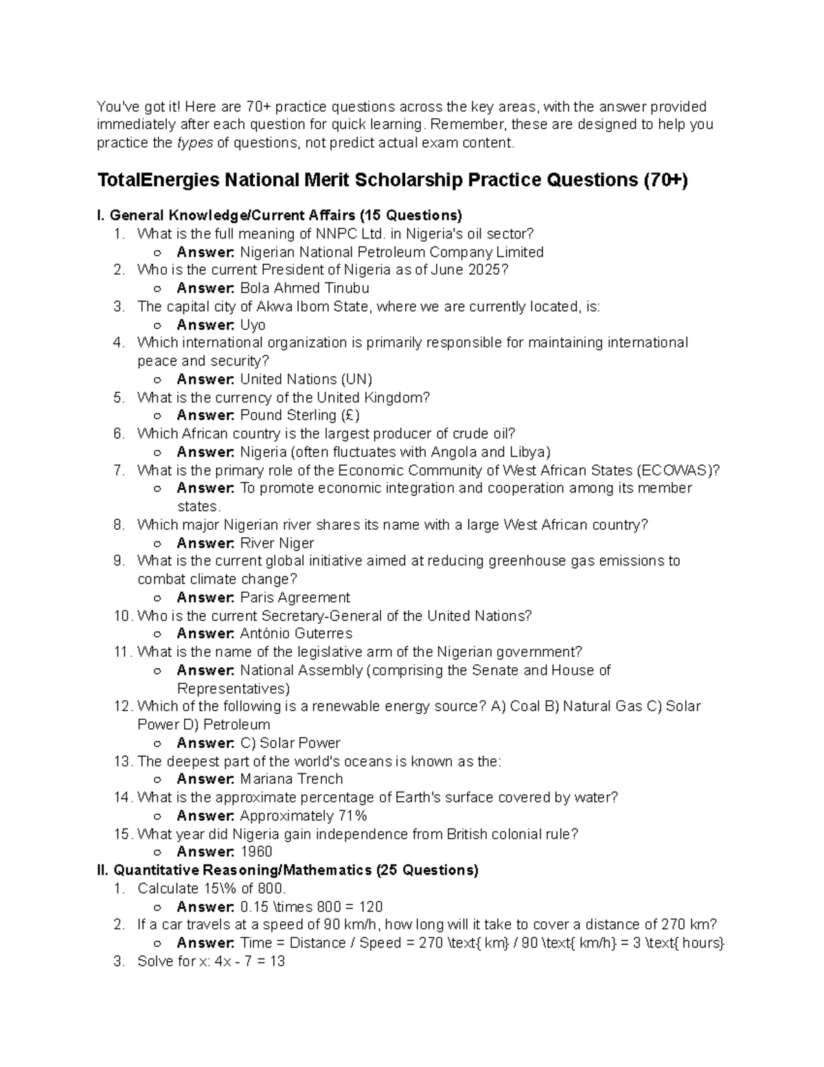 TotalEnergies National Merit Scholarship Practice Questions & Answers ...