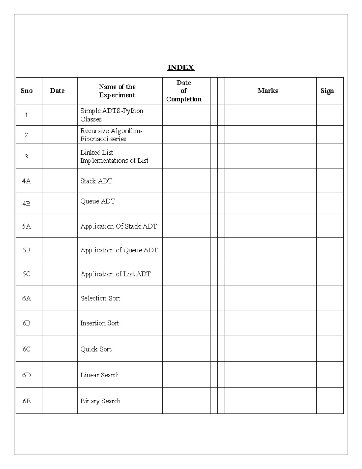 DATA Structures & Algorithms LAB Manual - Experiments Overview - Studocu