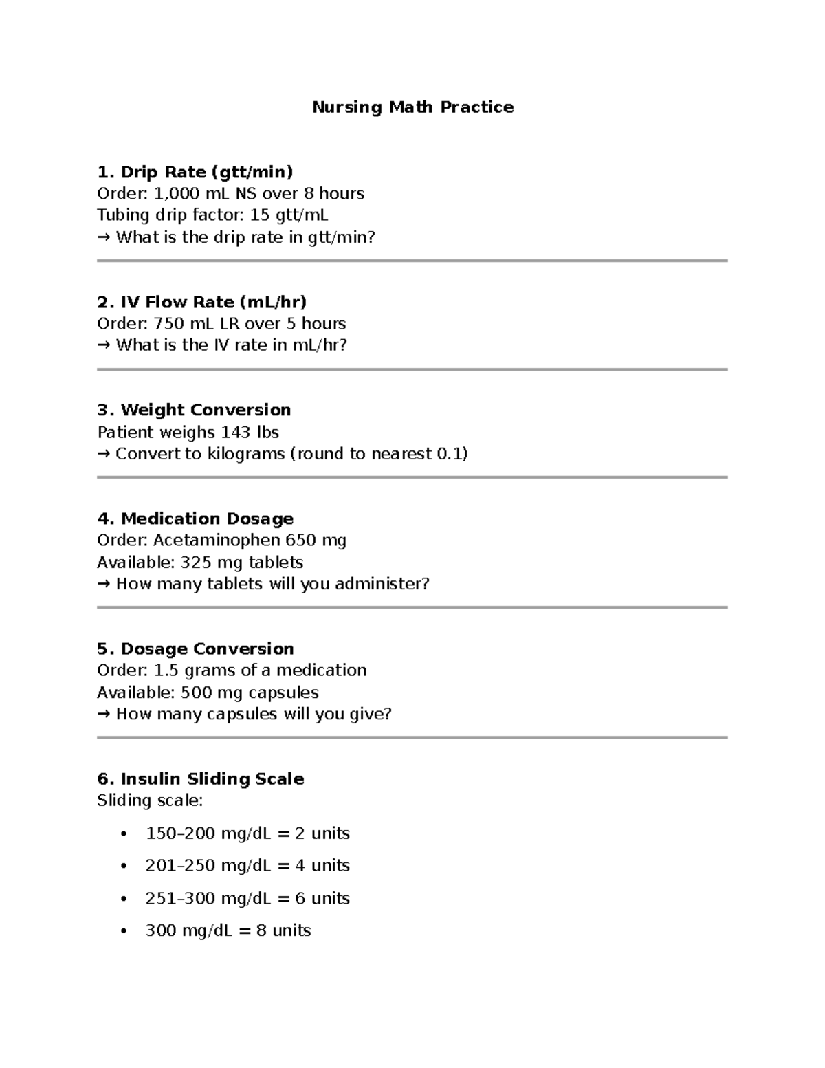 Nursing Math Practice Final Exam: Calculations & Dosages - Studocu