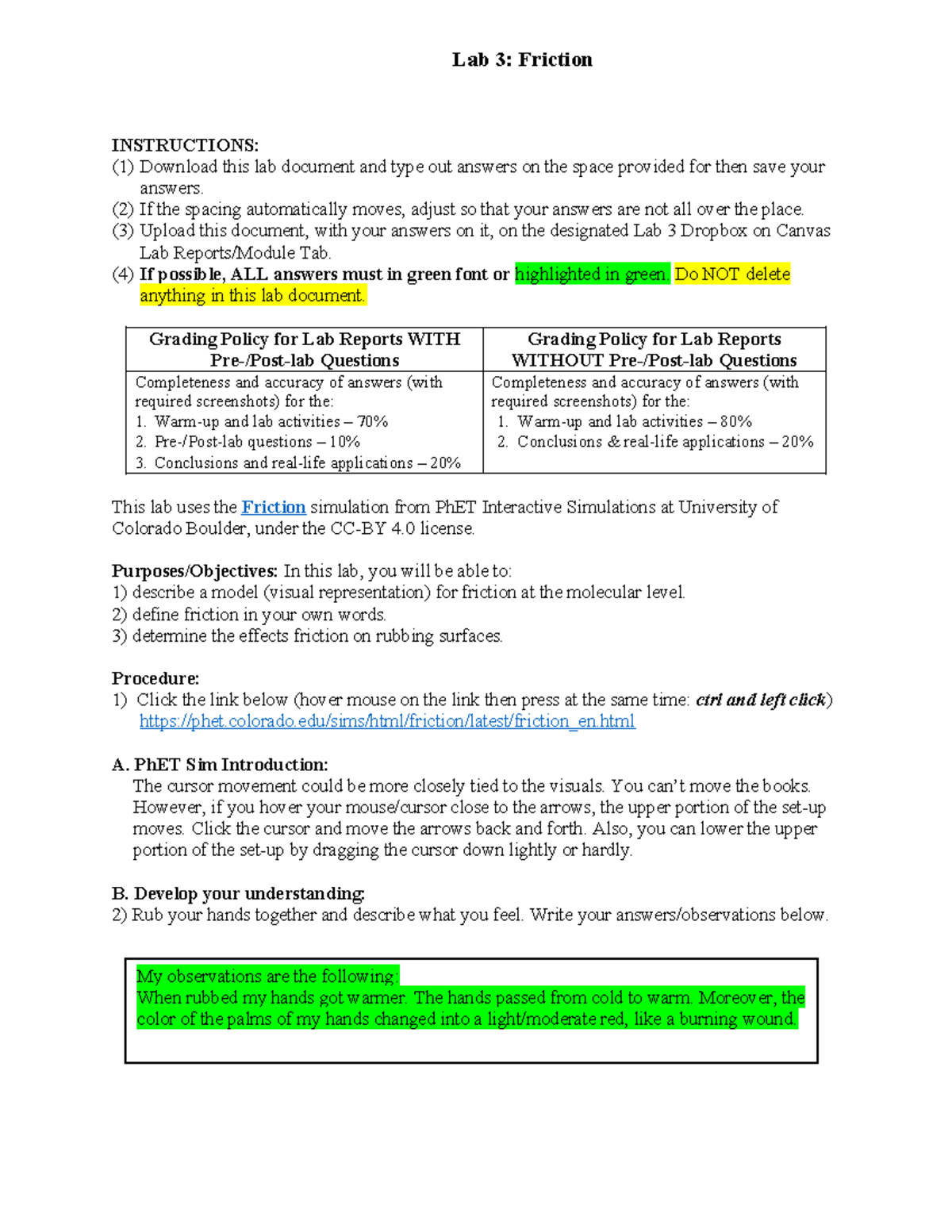 Lab 3: Friction Analysis and Observations - PHYS 1115 - Studocu
