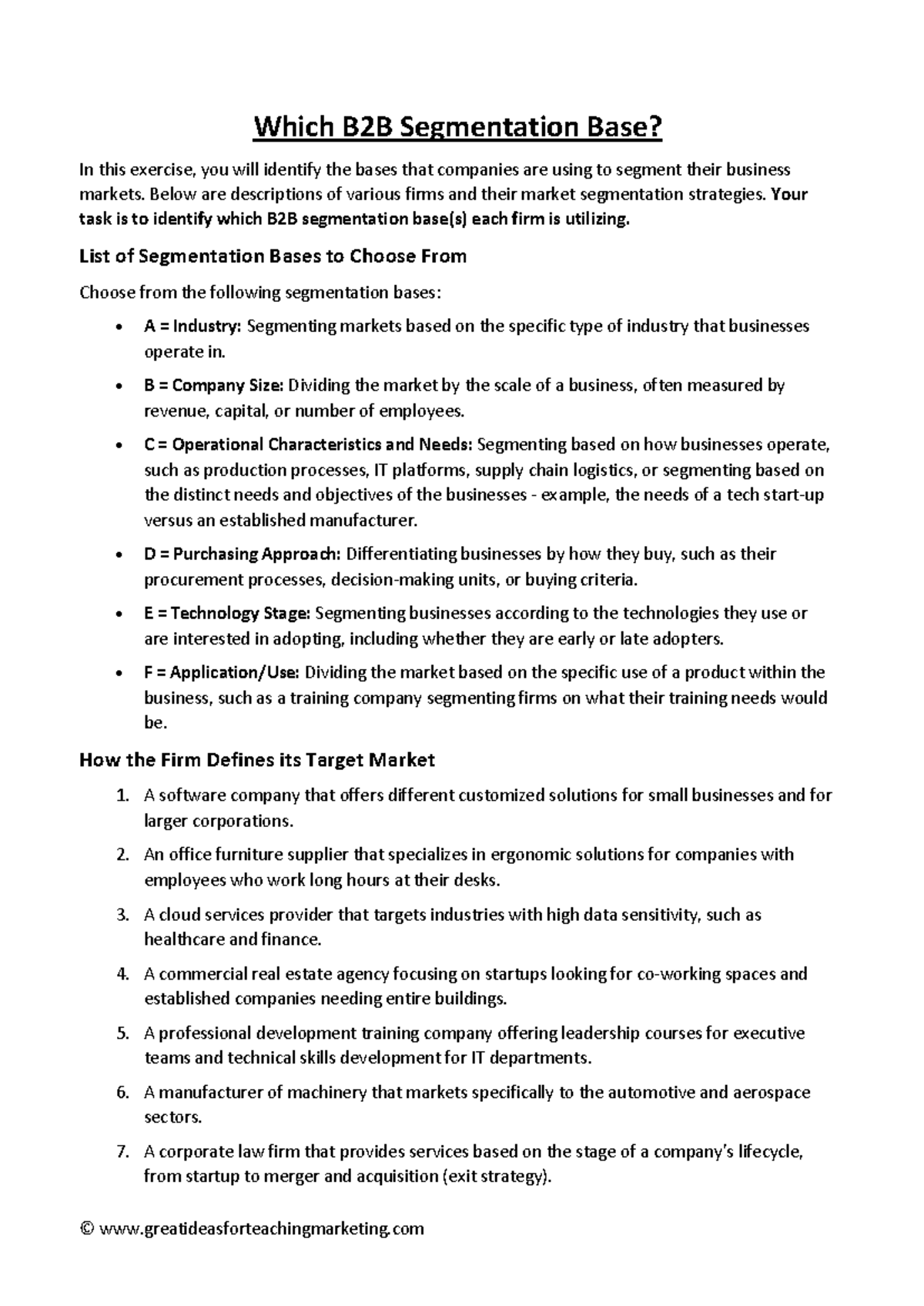 Which-B2B-Segmentation-Base B2B - © greatideasforteachingmarketing ...