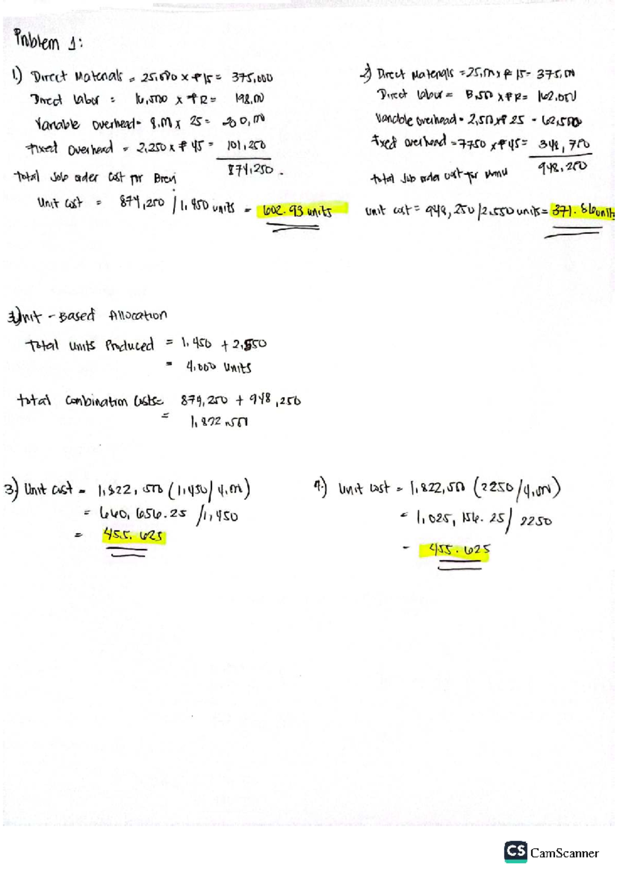 Cost Accounting Problems and Solutions (CS 101) - Studocu