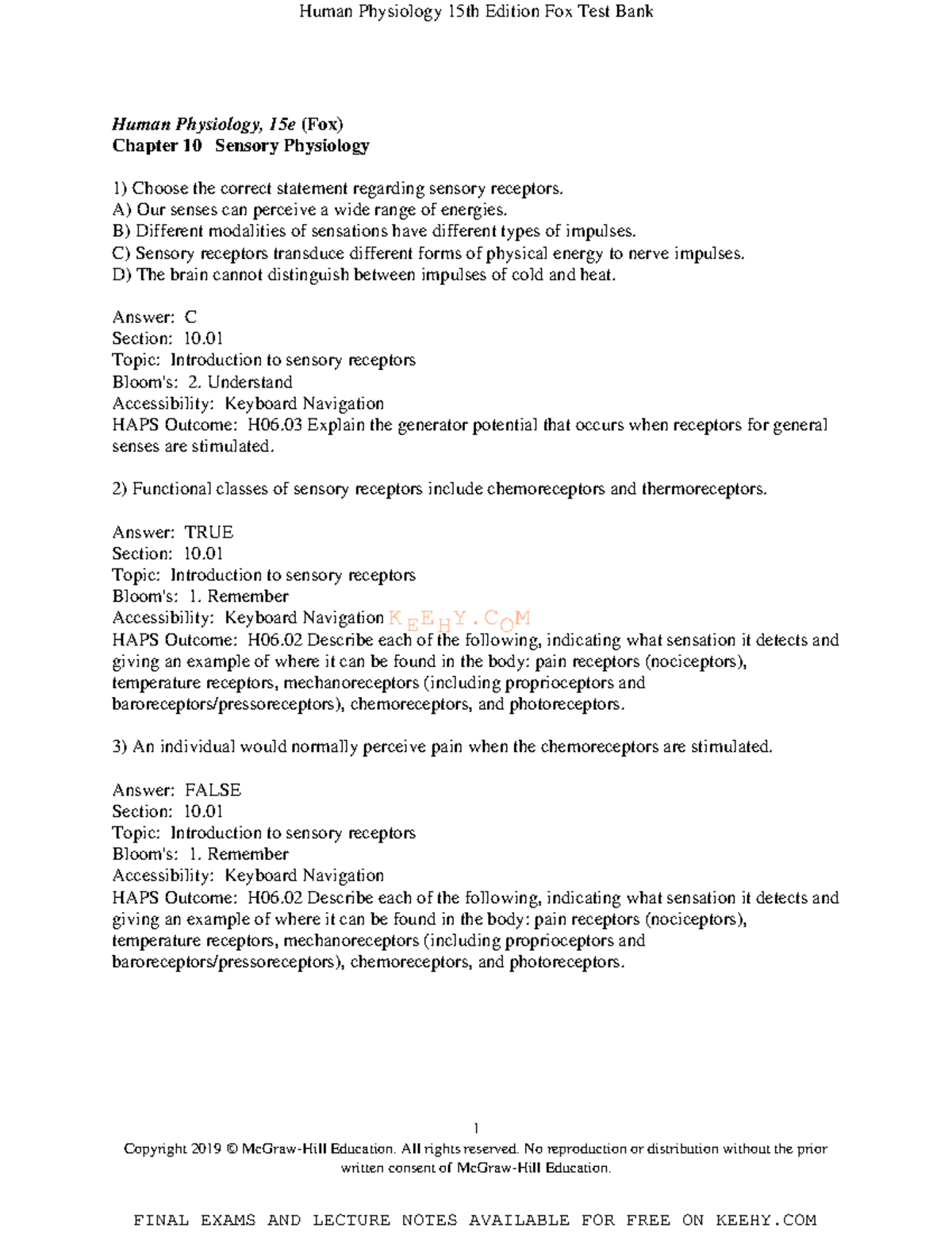Human Physiology 15e (Fox) Chapter 10 TB Answer Key Summary - Studocu