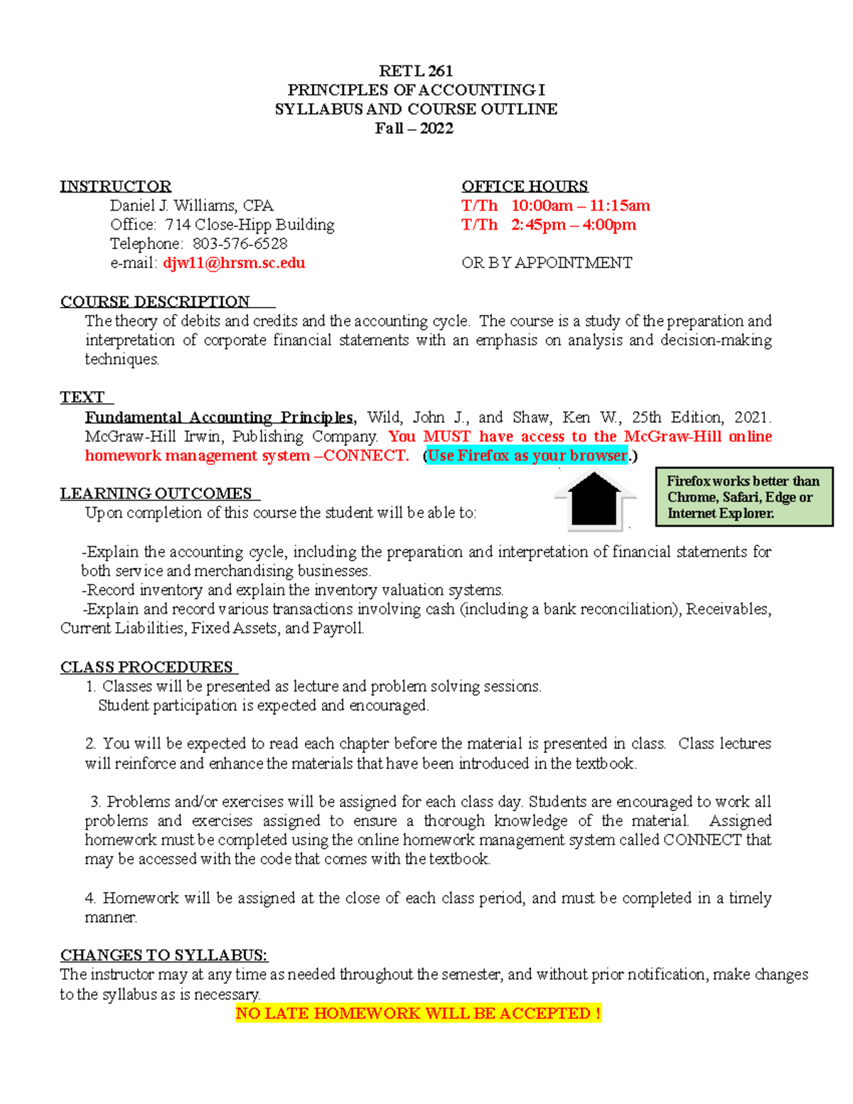 RETL 261: Principles of Accounting I Syllabus & Course Outline (Fall ...