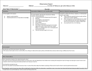 Observation Report Sample 1 - Observation Report Observer: Benjamin ...