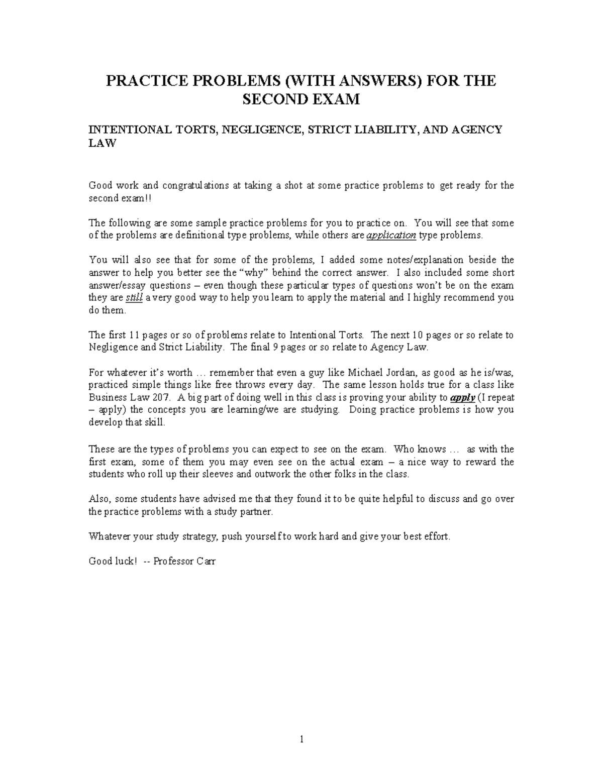 Practice Problems (with answers) for the Second Exam-1 - PRACTICE ...