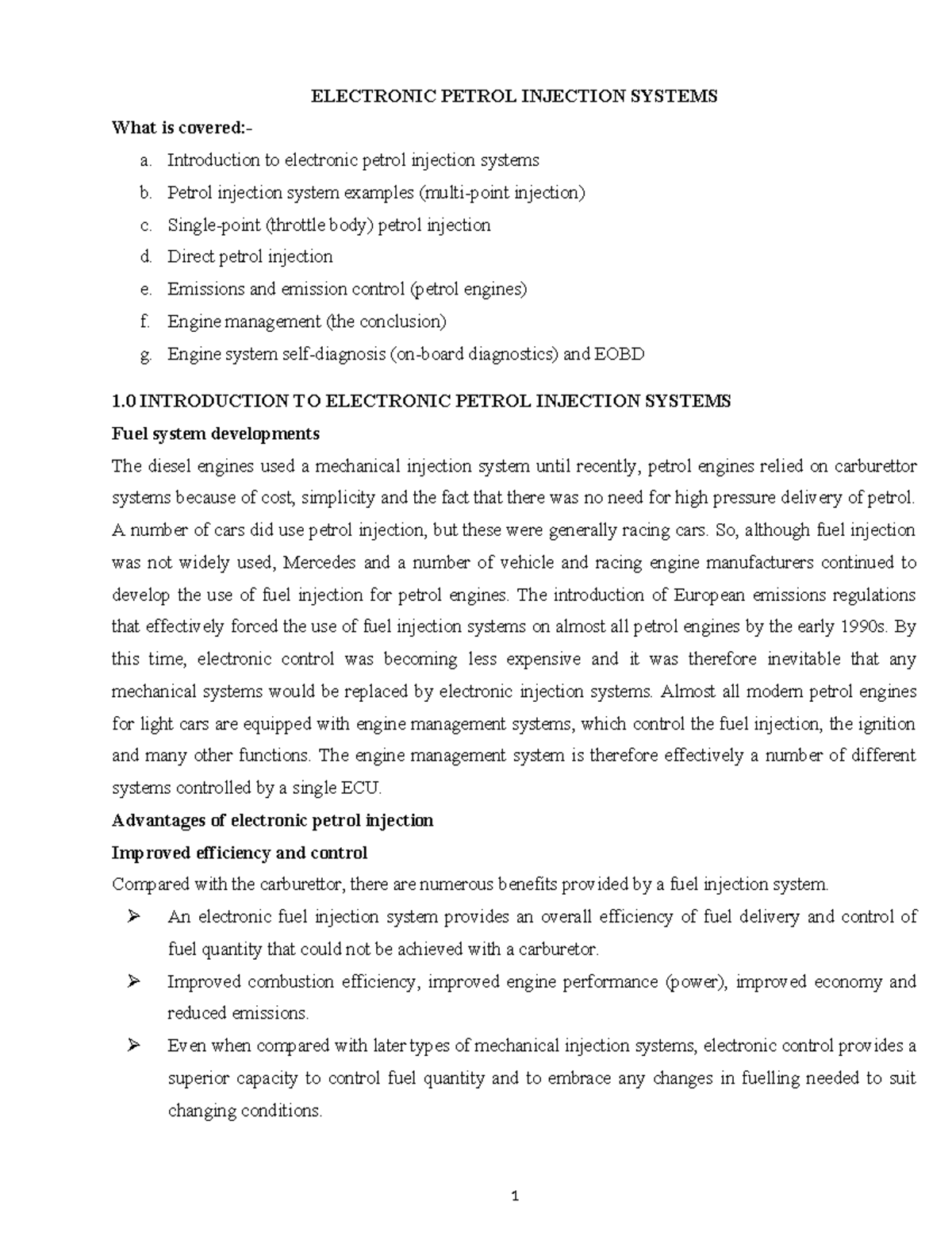 ELECTRONIC PETROL INJECTION SYSTEMS: A Comprehensive Overview - Studocu