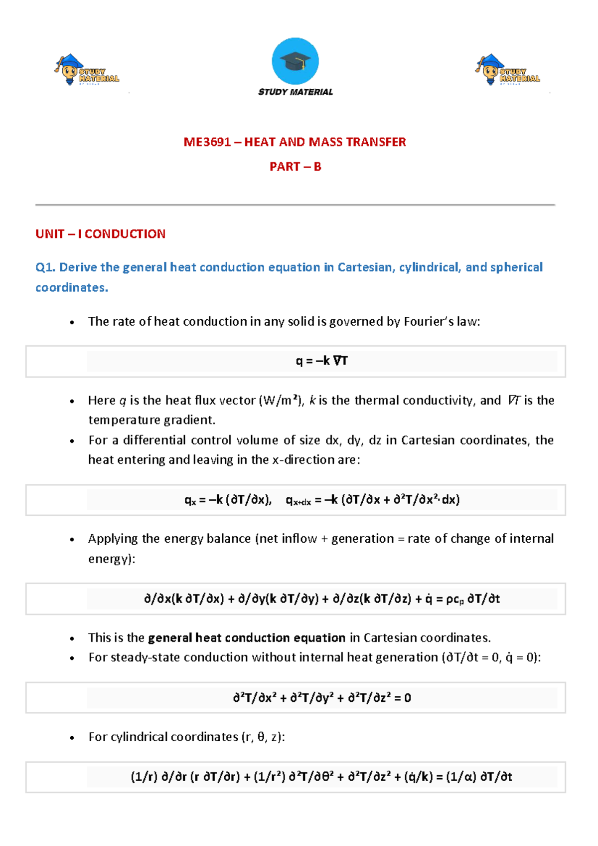 ME3691 - Heat and Mass Transfer: Conduction, Convection, and Radiation ...