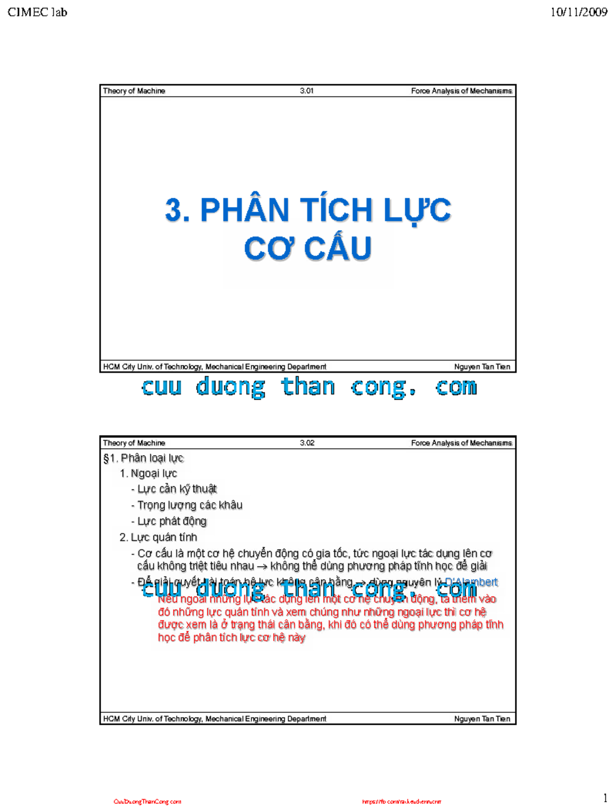 CIMEC Lab: Theory of Machine 3.01-3.10 Force Analysis of Mechanisms ...