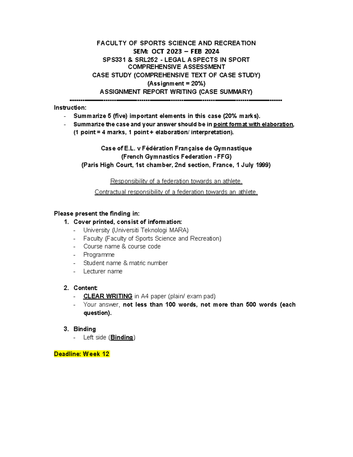 1 Report Writing - FACULTY OF SPORTS SCIENCE AND RECREATION SEM: OCT ...