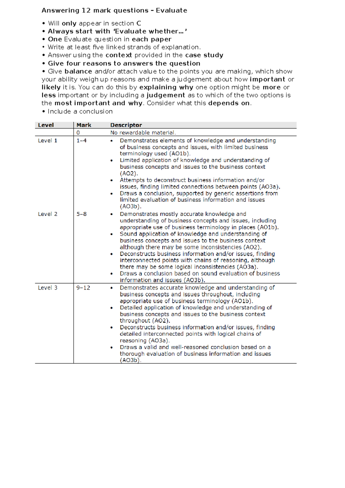 GCSE Business: Answering 12 Mark Evaluate Questions Guide - Studocu