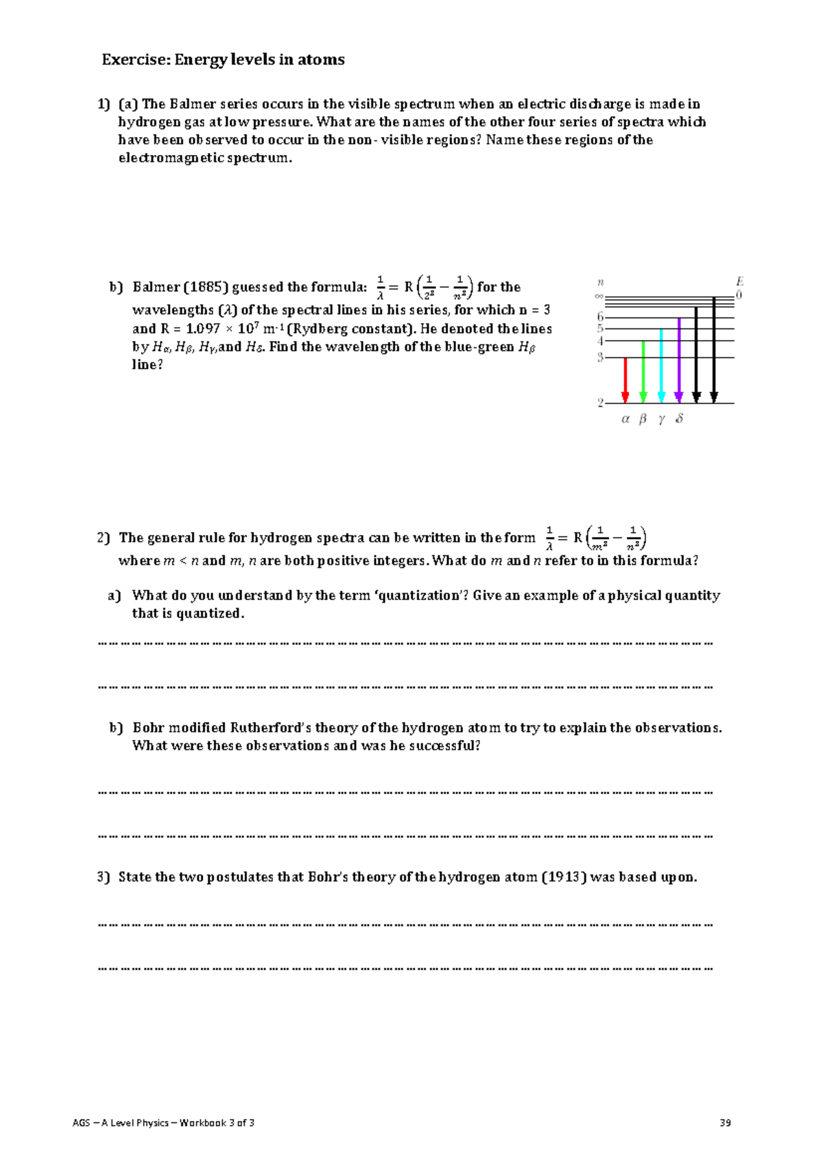 AGS A Level Physics Workbook: Energy Levels in Atoms Exercise Notes ...