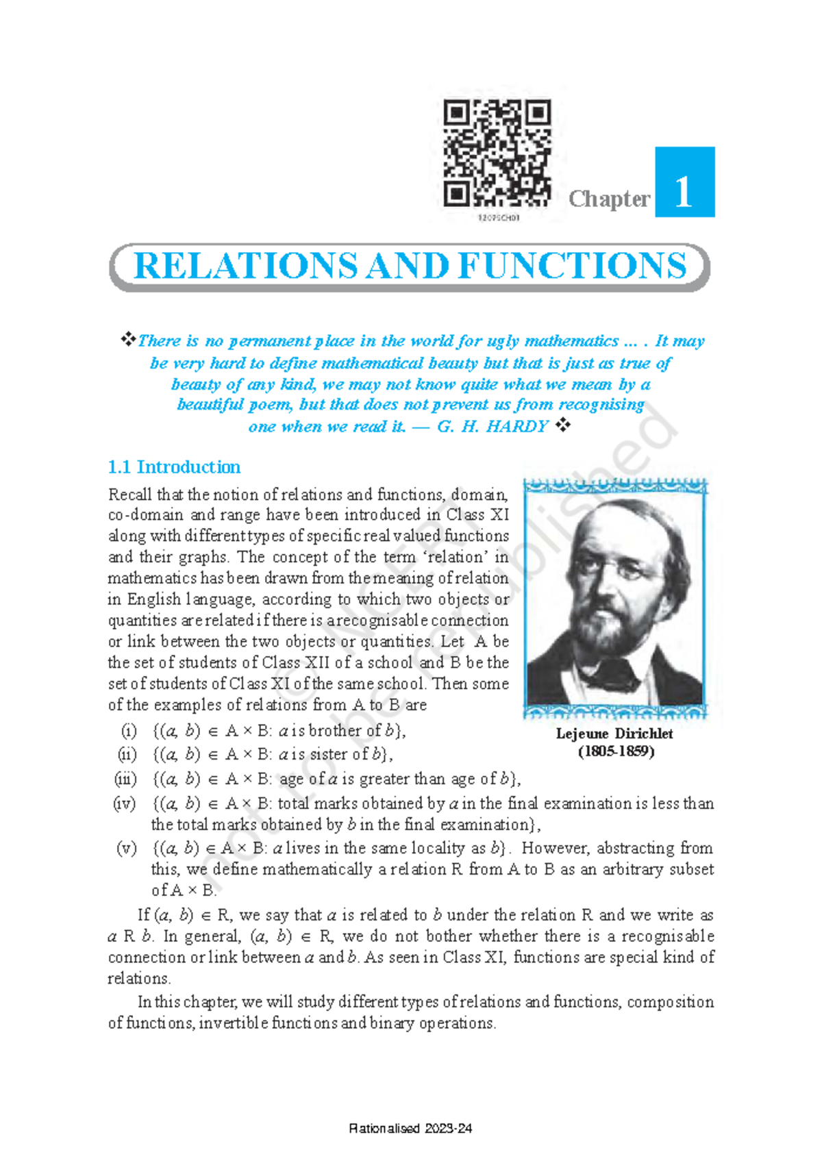 Chapter 1: Relations and Functions - Mathematics (Lemh101) - Studocu