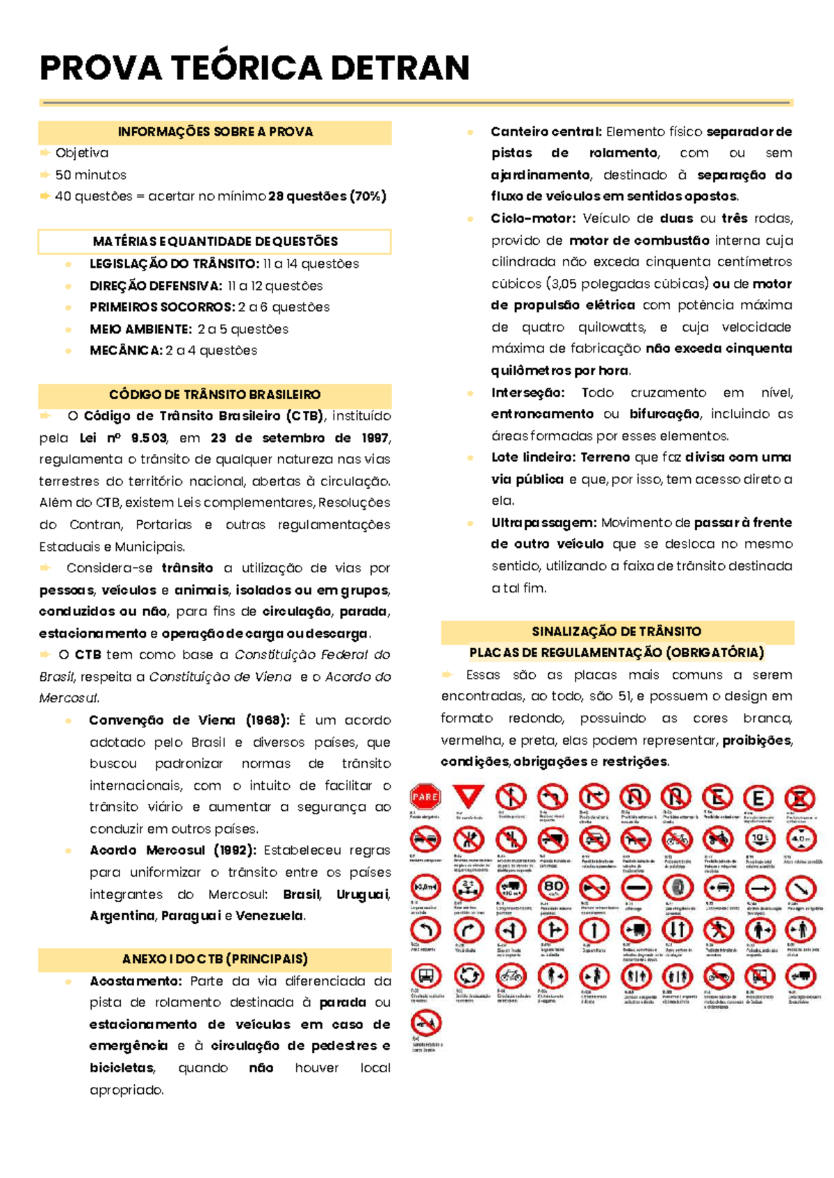 Prova Teórica Detran: Informações e Regras de Trânsito - Studocu