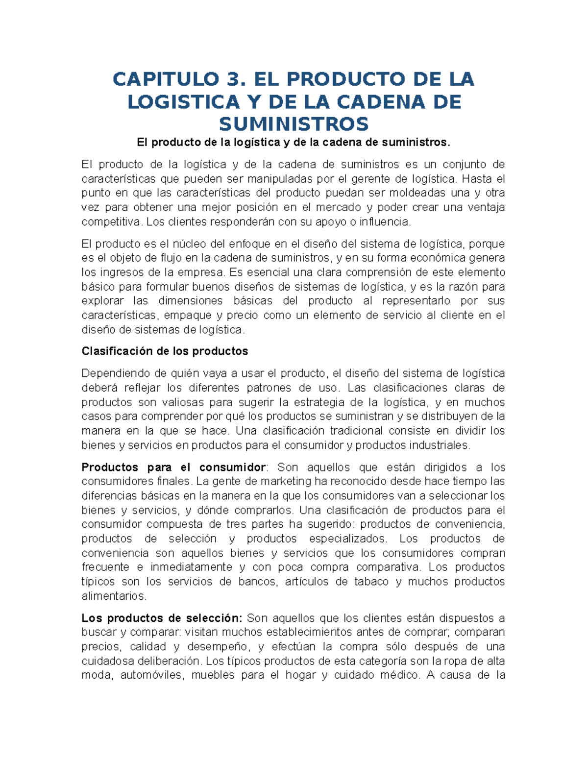 El Producto en Logística y Cadena de Suministros - Capítulo 3 - Studocu