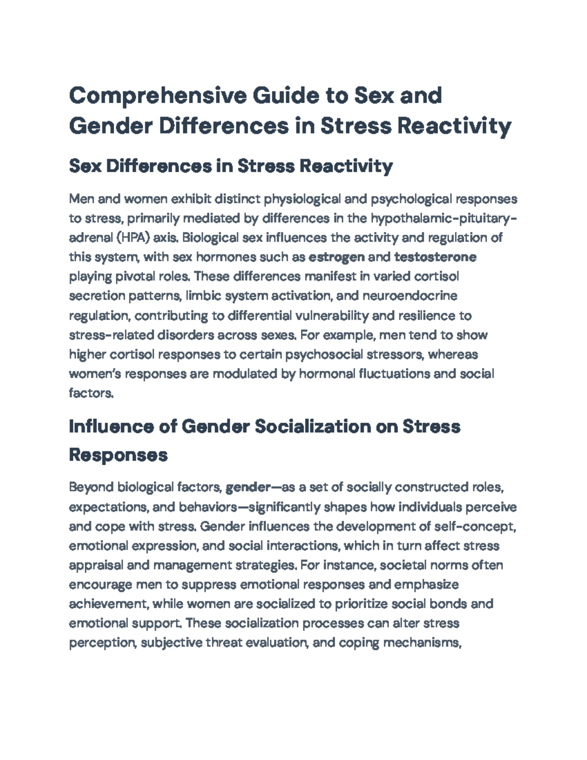 Comprehensive Guide to Sex and Gender Differences in Stress Reactivity ...