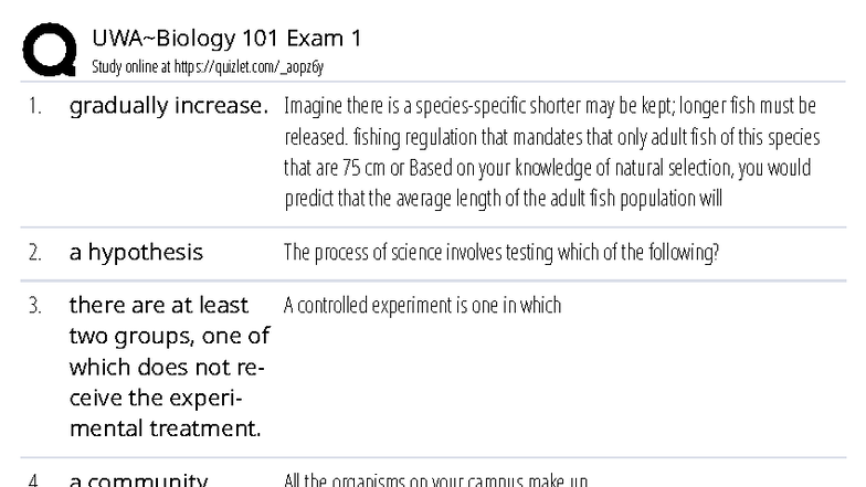 Biology 101 Exam 1 Study Guide: Key Concepts from Chapters 1-3 - Studocu