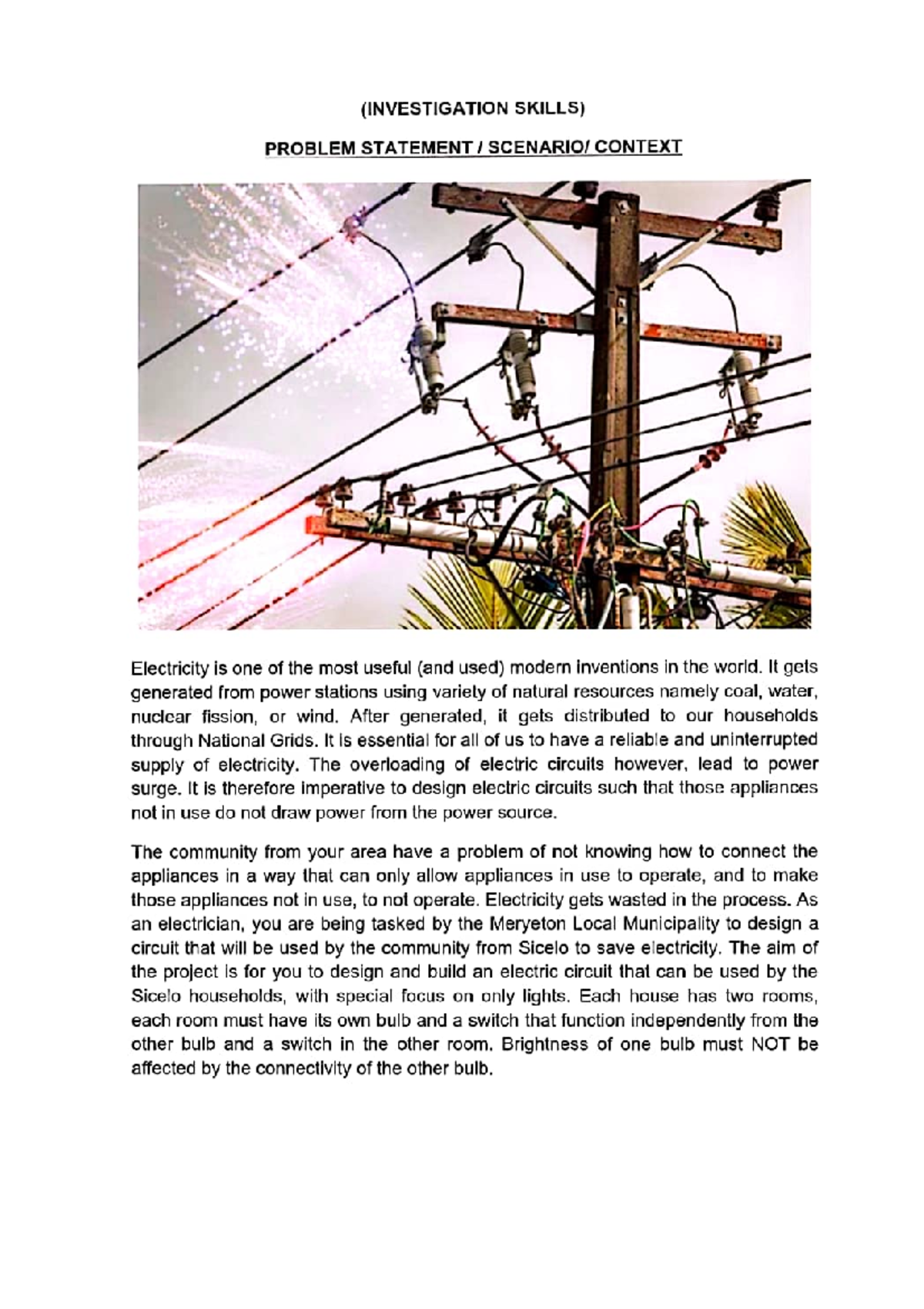 Grade 8 NS Project MEMO: Designing Efficient Electric Circuits - Studocu