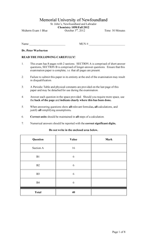 Chemistry 1050 Laboratory - Chem 1050 - Studocu