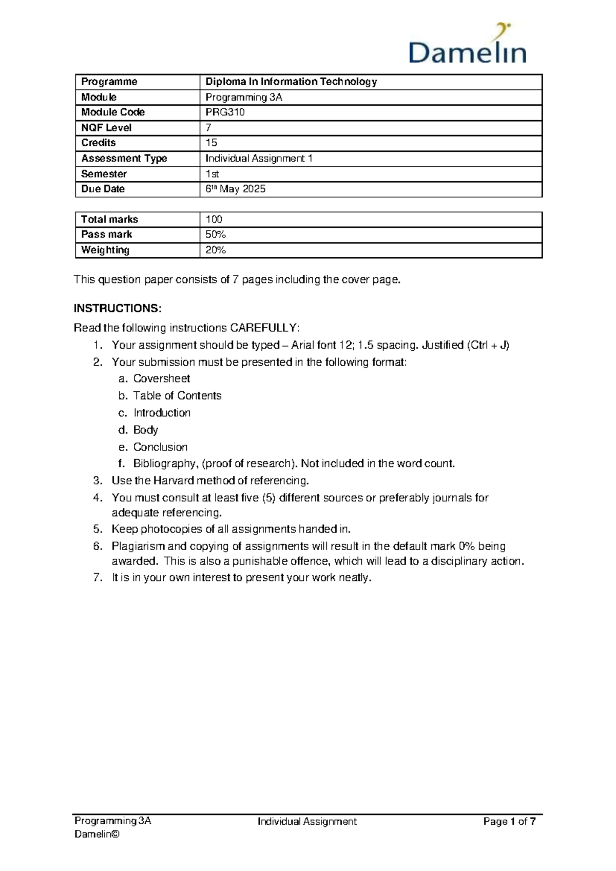Programming 3A Assignment 1 250502 095559 - Programming 3A Individual ...
